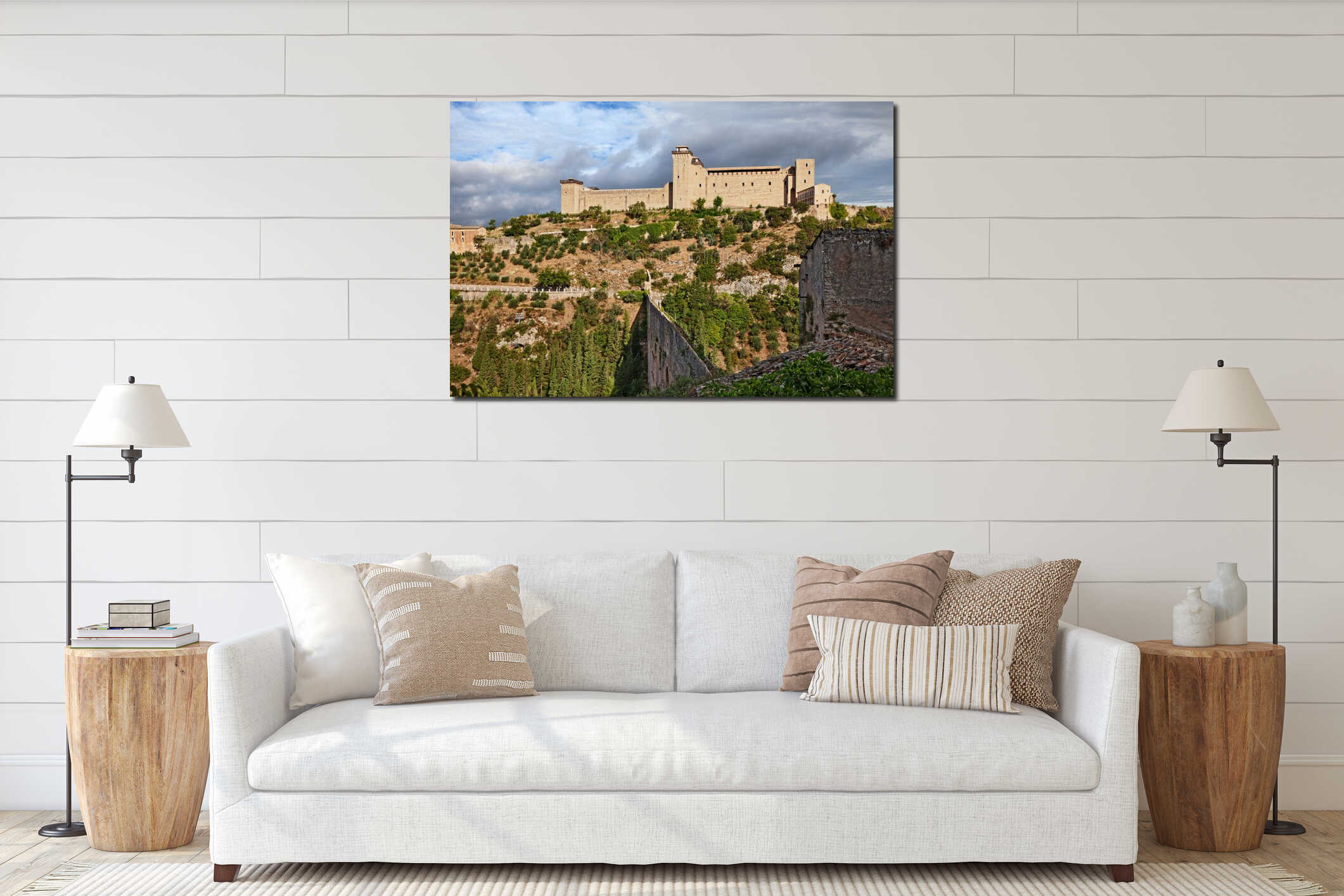 Spoleto, Perugia, Umbria, Italy: ancient the bridge aqueduct Ponte delle Torri (13th century) and the medieval fortress interior mockup