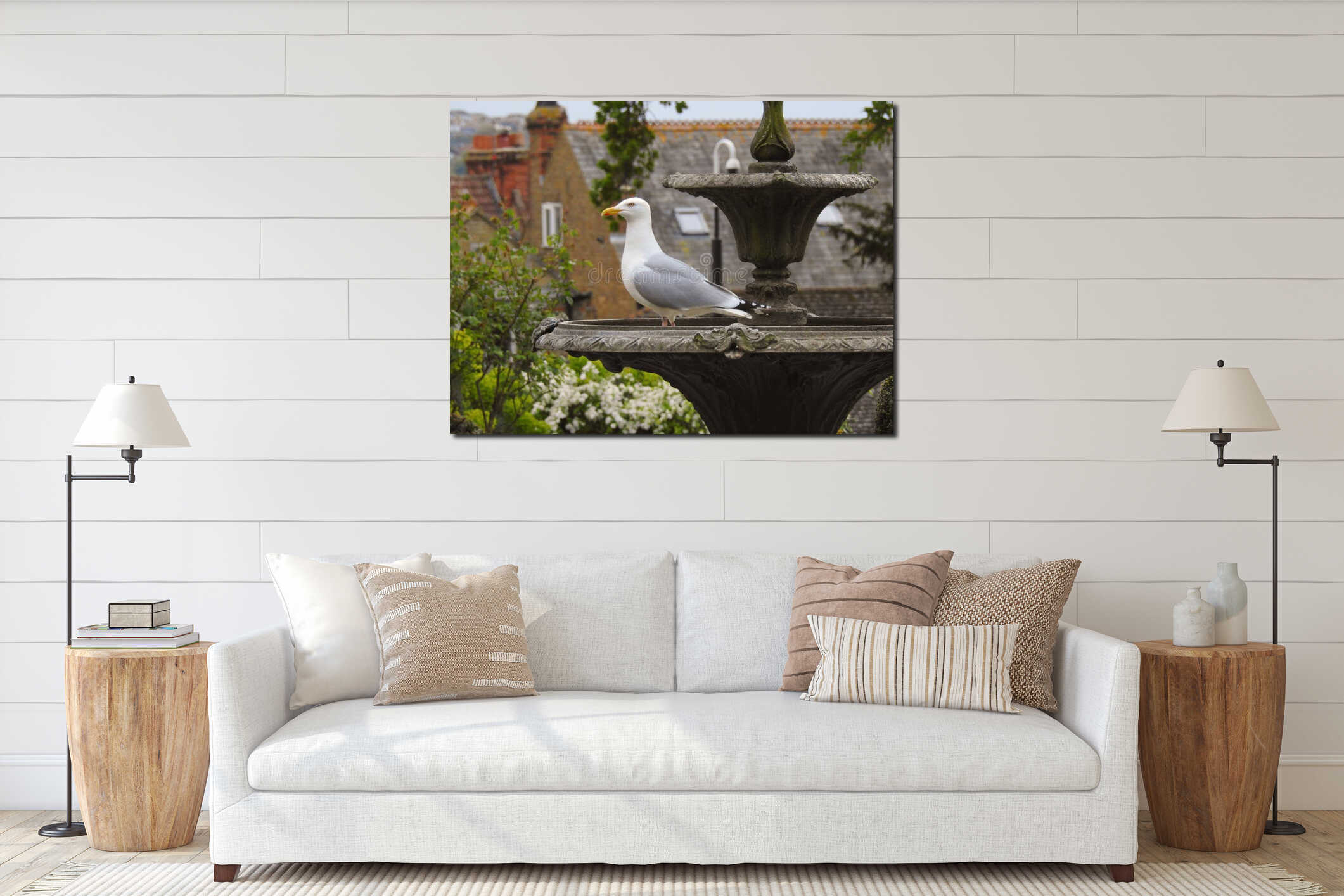 seagull water feature fountain birds pets pests animals pigeons roof british rooftop nest roost single interior mockup