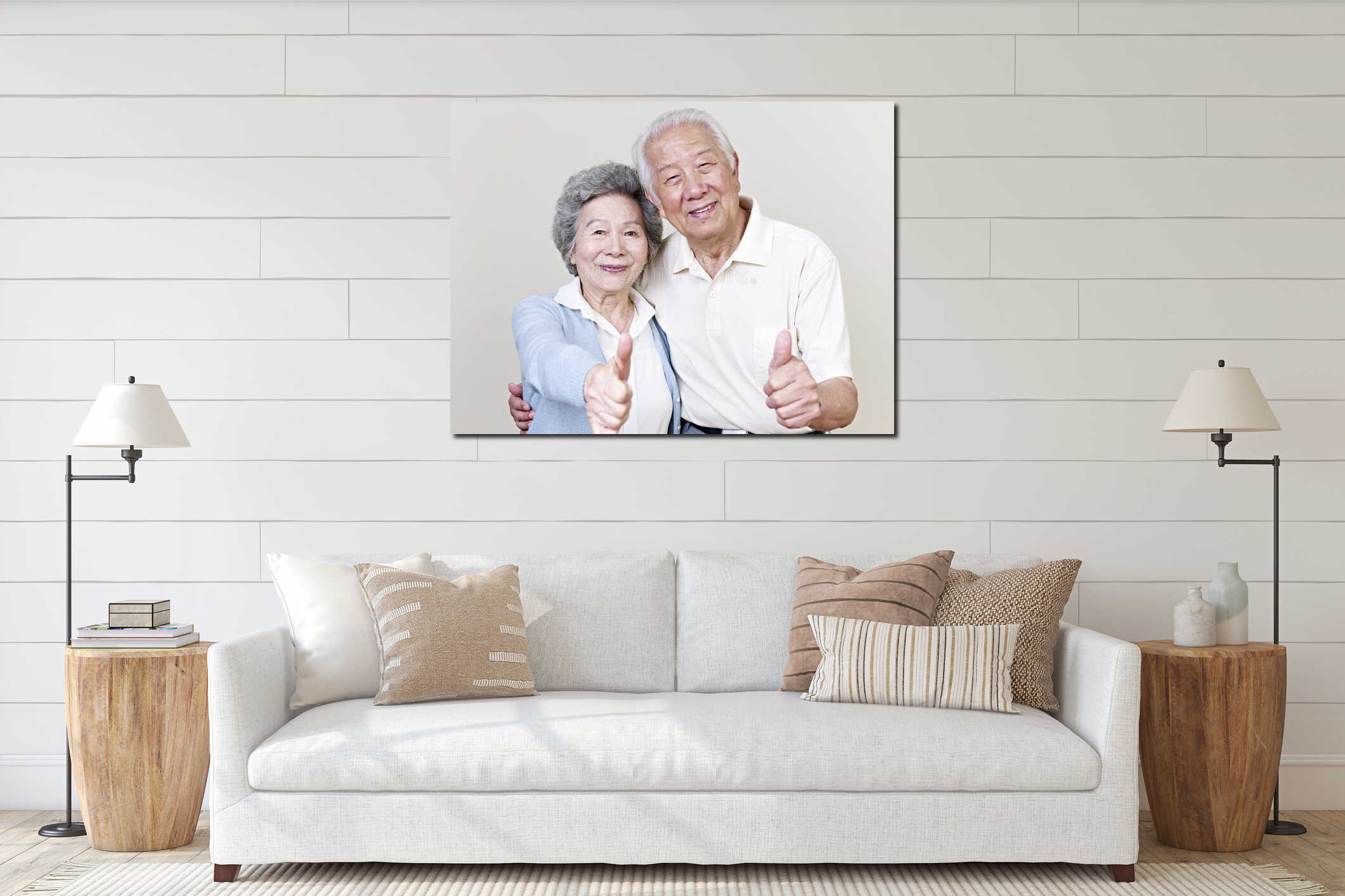 Senior asian couple interior mockup