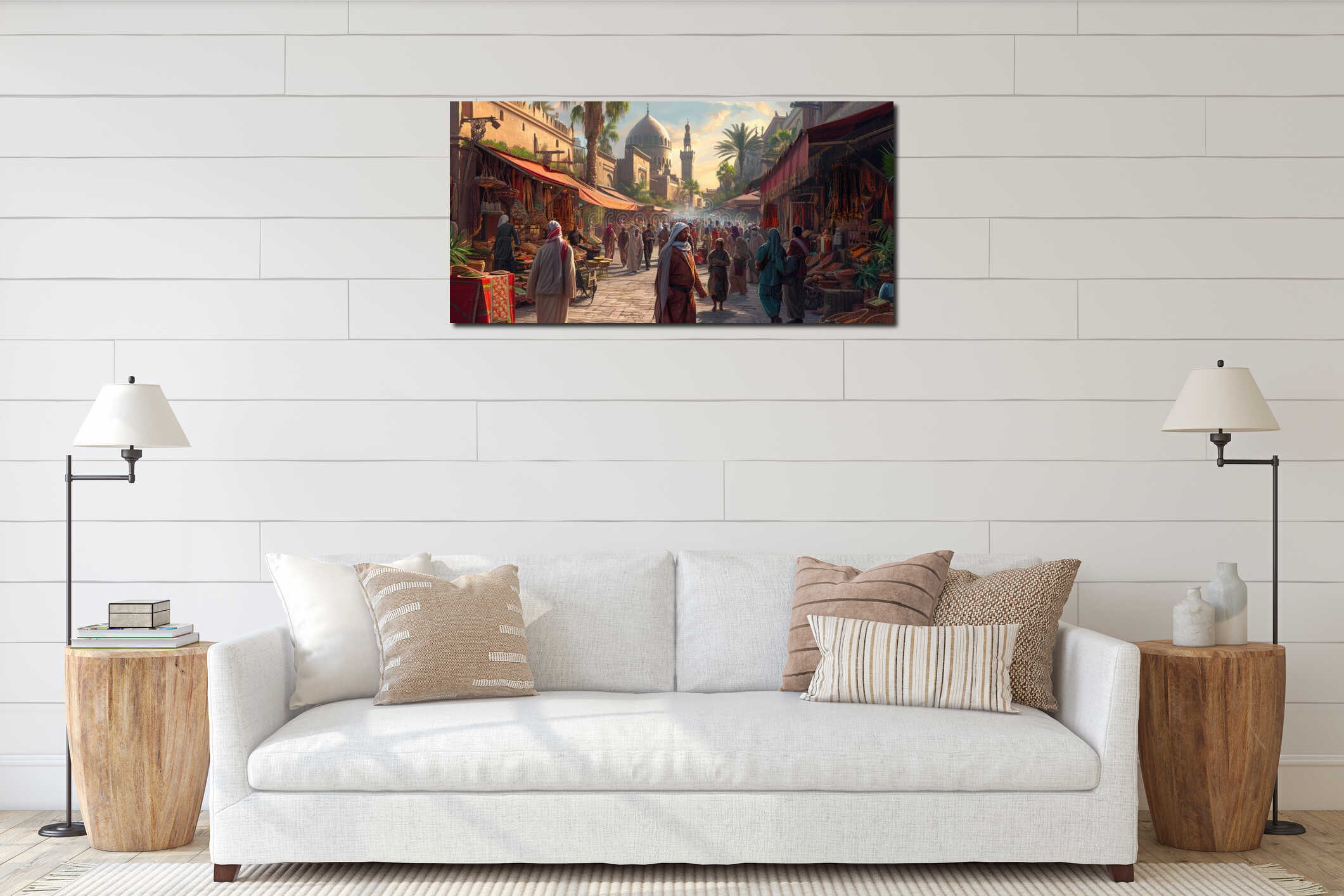 Sunset Ambiance at a Traditional Moroccan Market. Resplendent. interior mockup