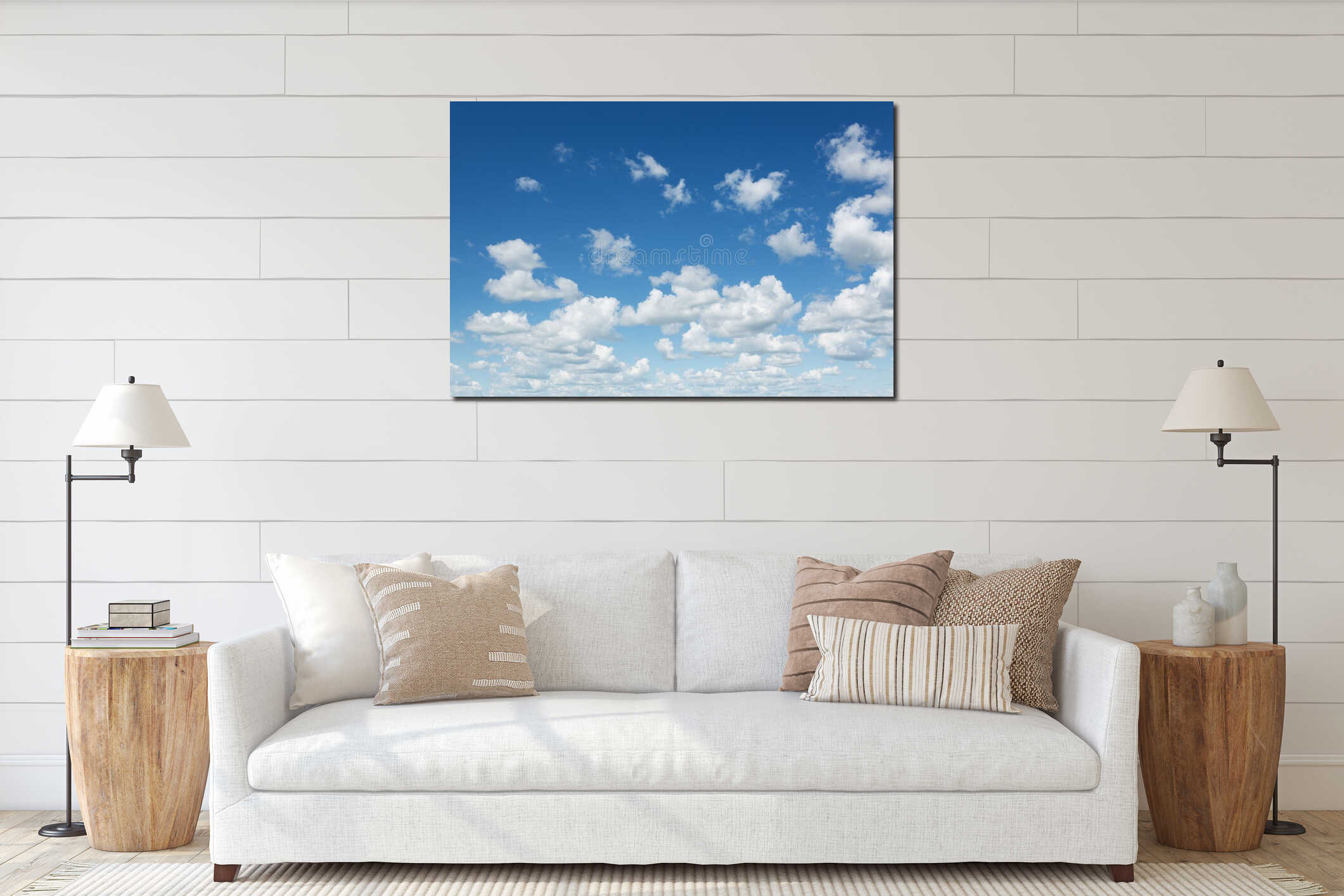 Cloudy sky interior mockup