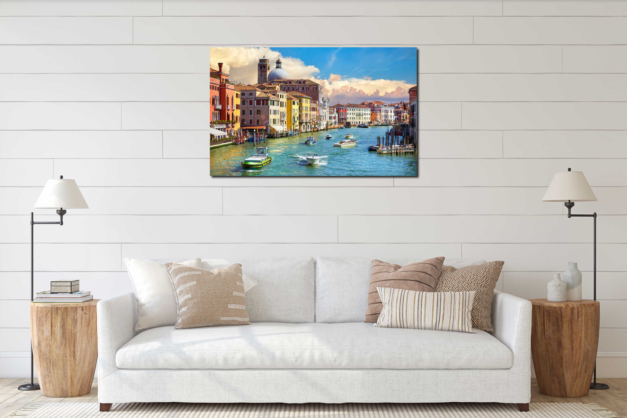 Grand Canal in Venice Italy. Panoramic view to picturesque landscape city interior mockup