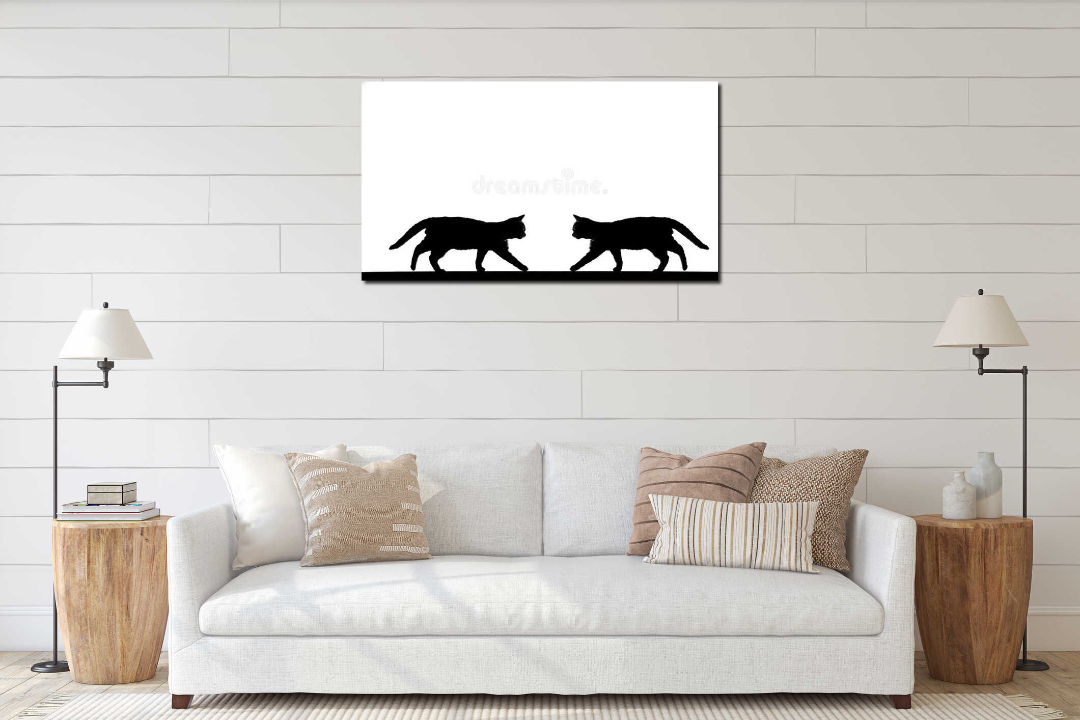 black silhouette of cat walking on roof top. kitty walk on the floor. illustration, isolated on white background interior mockup
