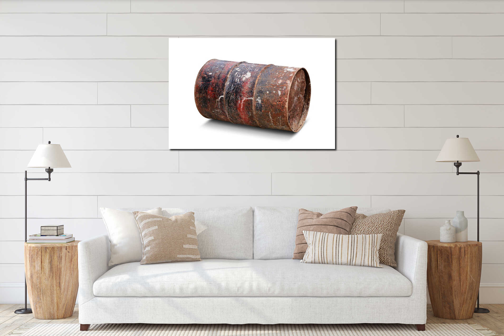 Old steel drum interior mockup