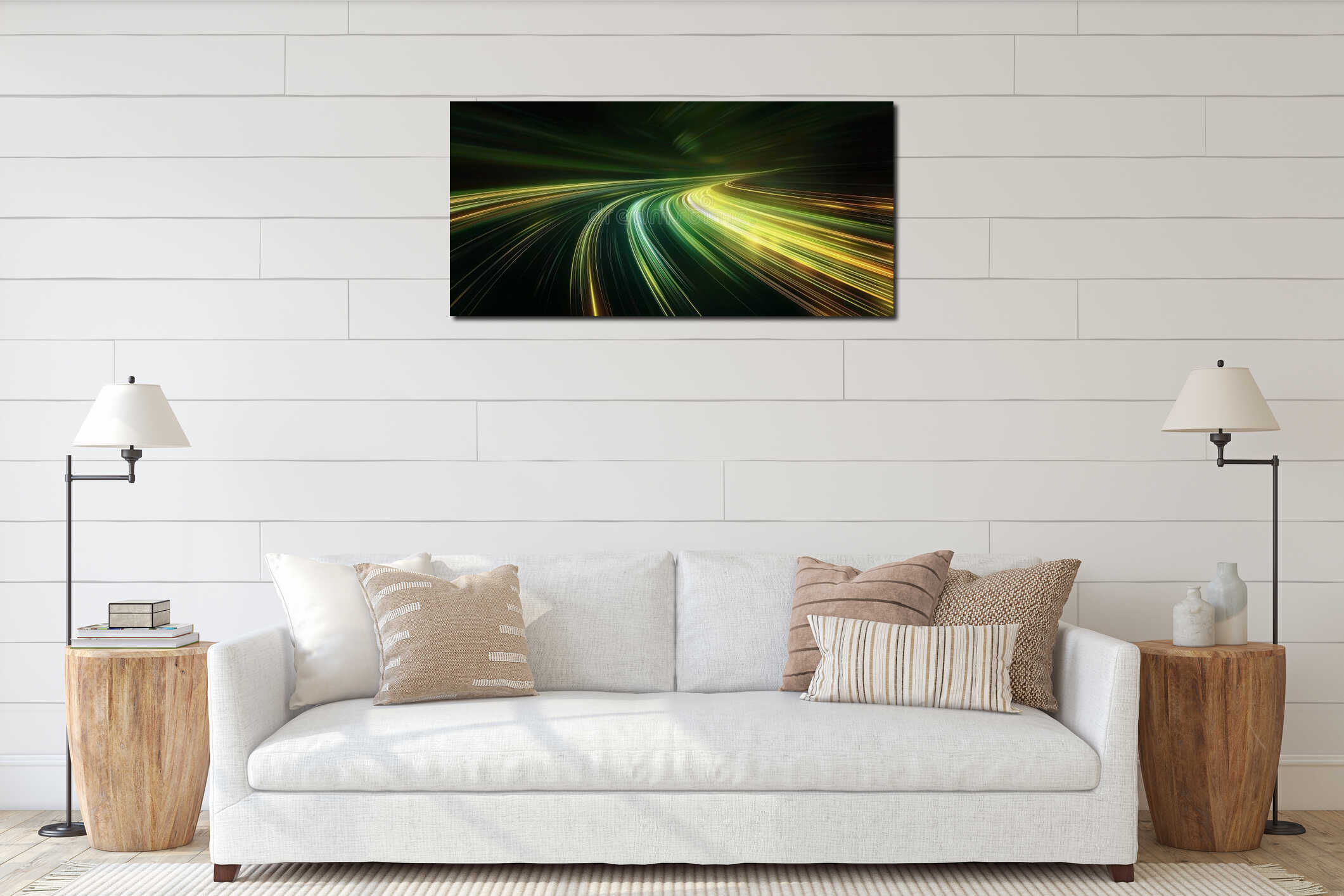 Green and Yellow Light Trails in Long Exposure interior mockup