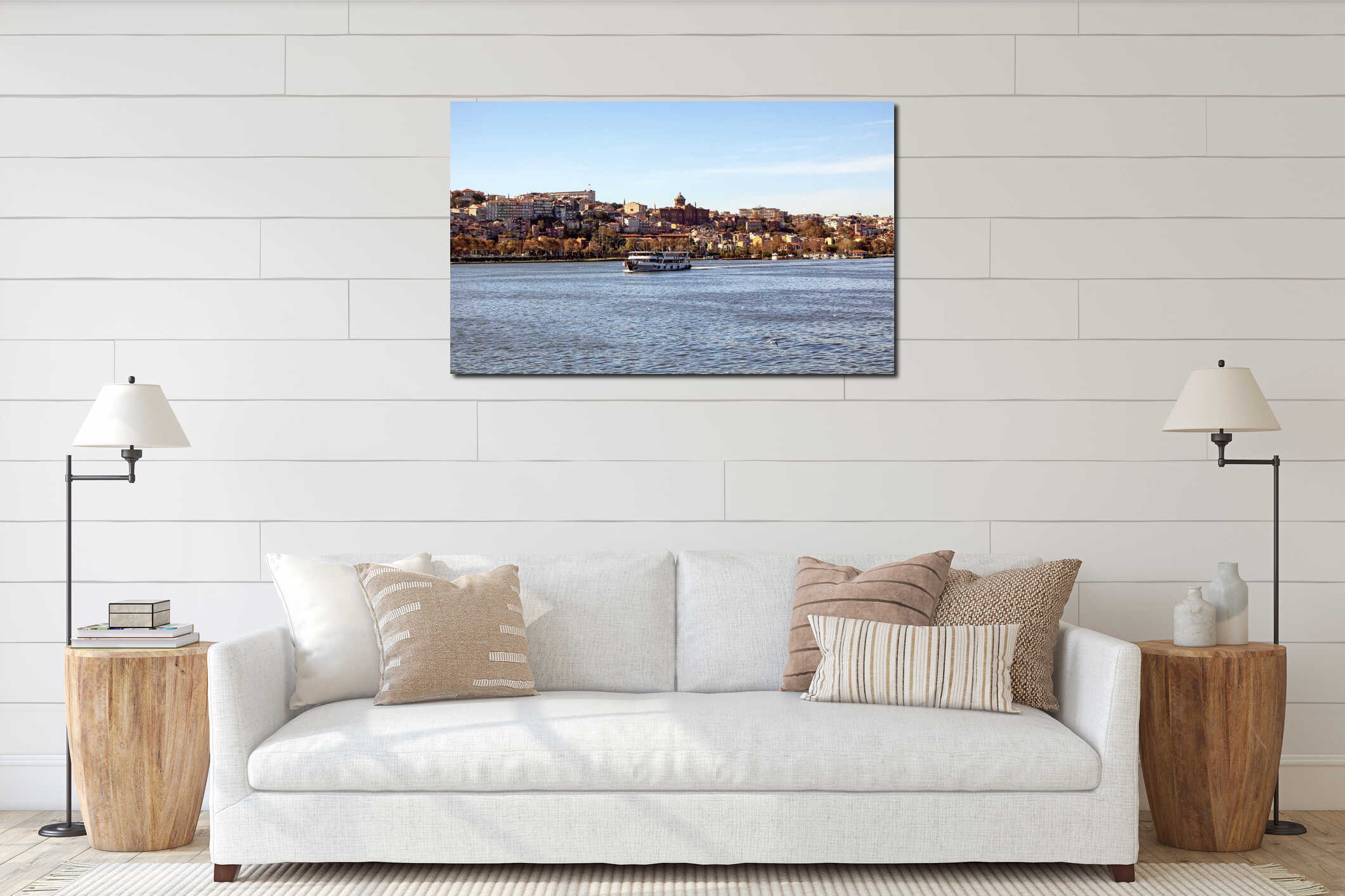 View of golden horn halic, fener balat shorescape istanbul interior mockup