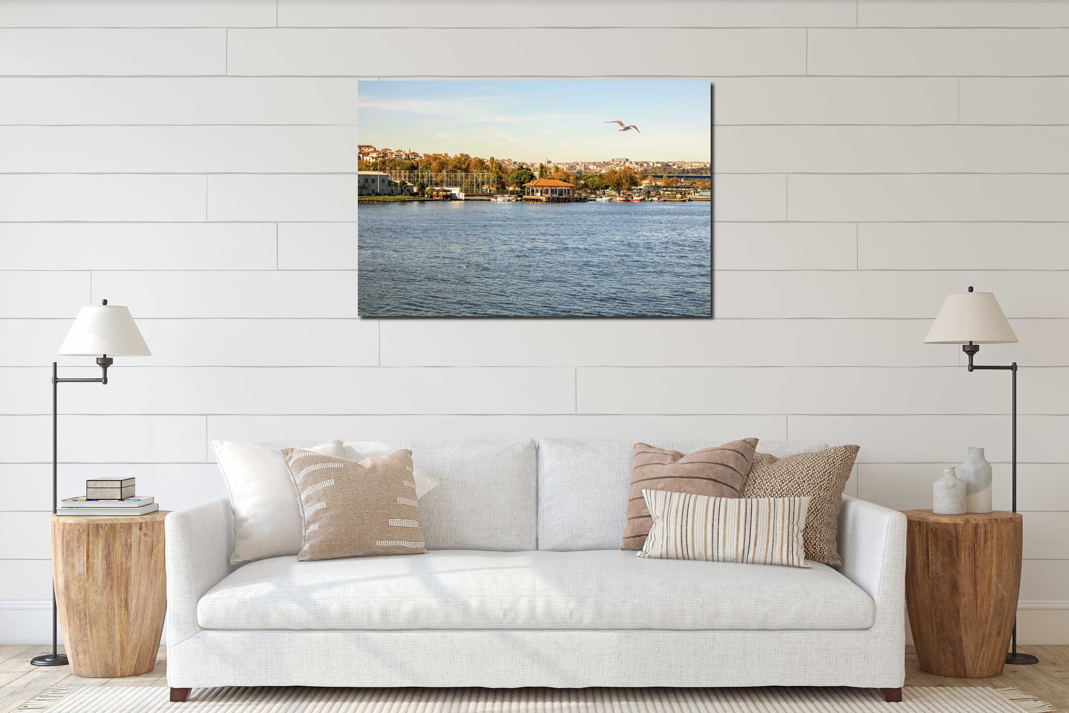 View of golden horn halic, fener balat shorescape istanbul interior mockup