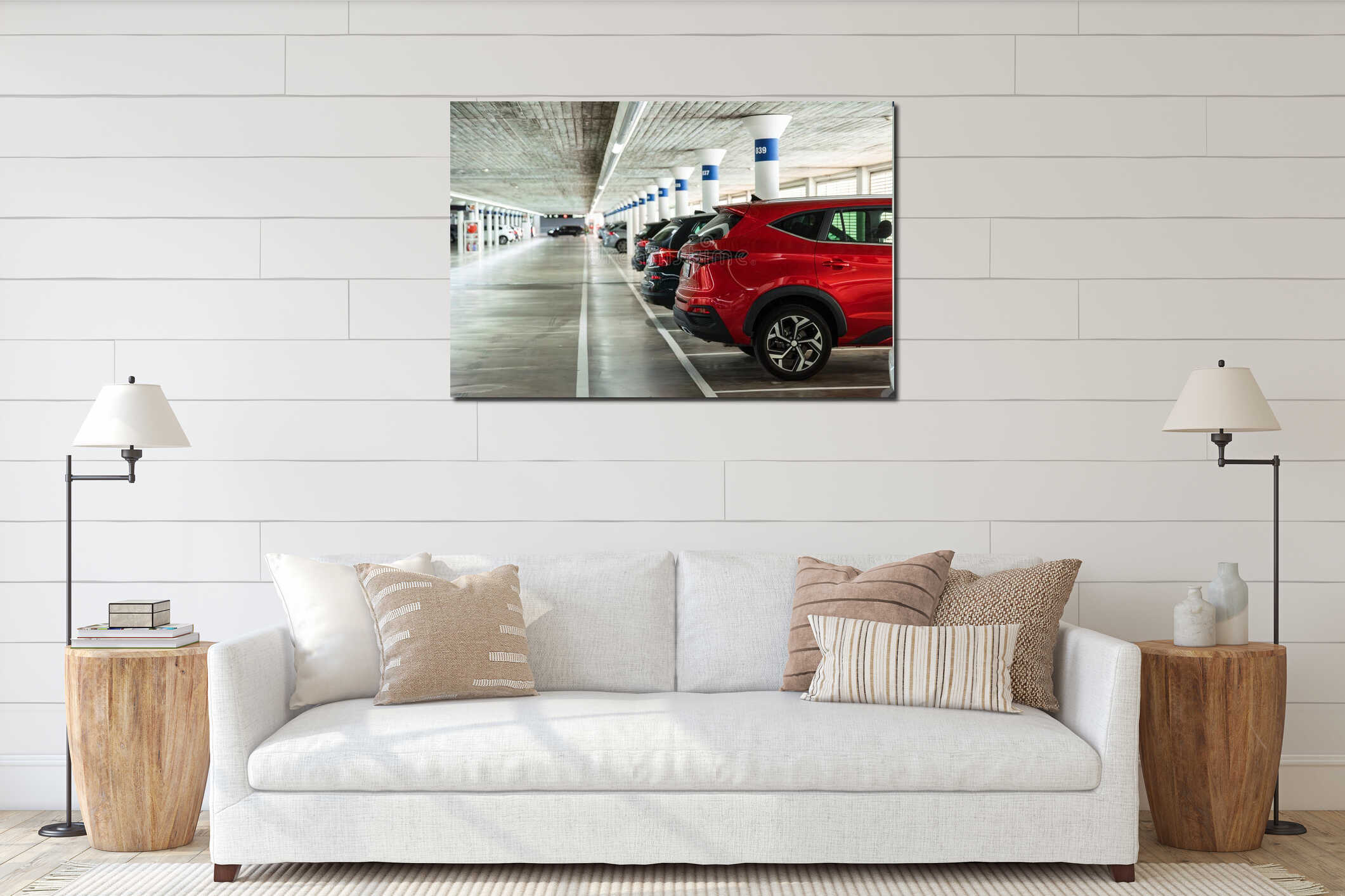 Modern Underground Parking Garage with Cars interior mockup