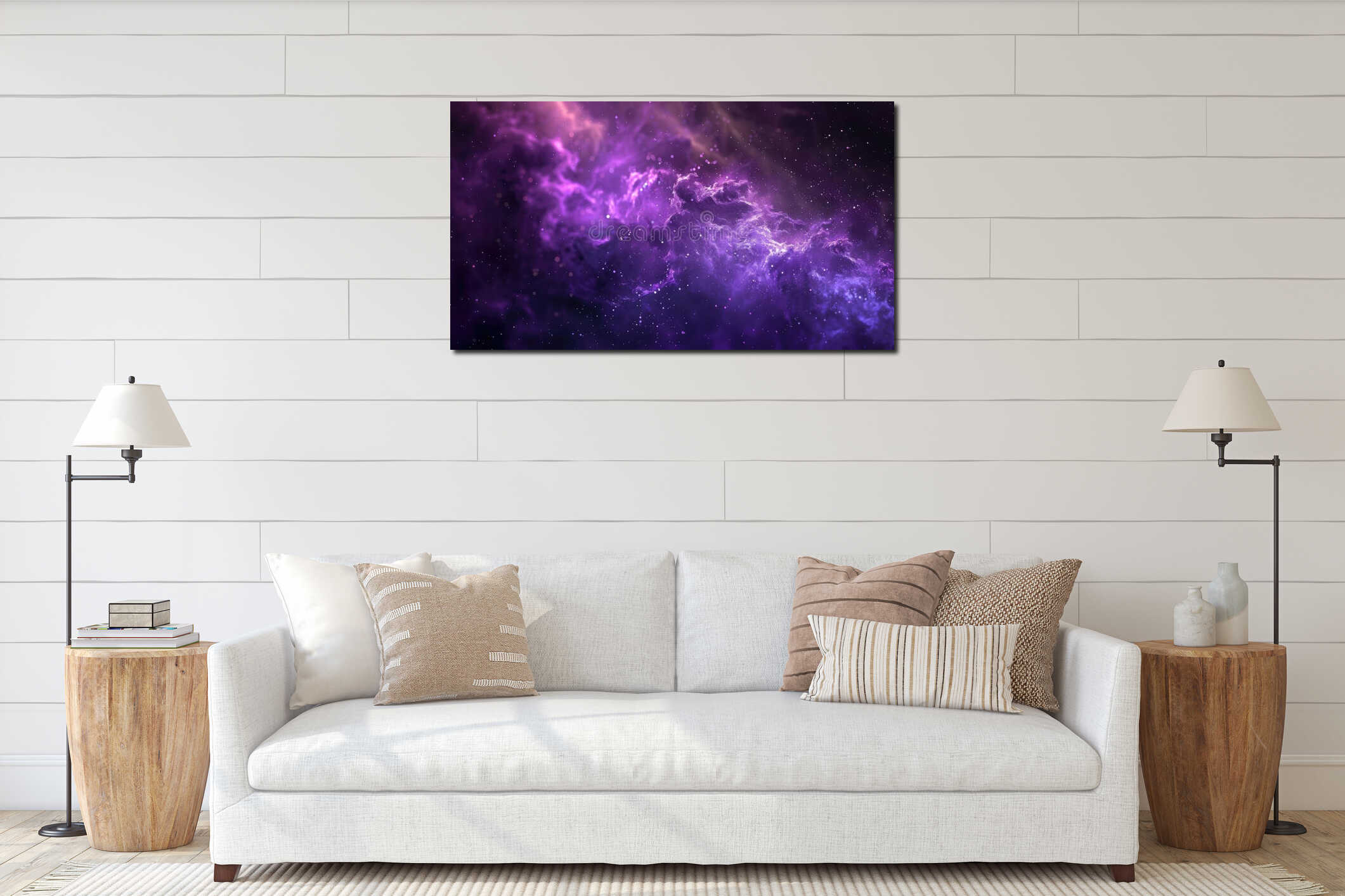 The image is a photograph of a nebula, a vast cloud of gas and dust in space. It is a beautiful and awe-inspiring sight interior mockup