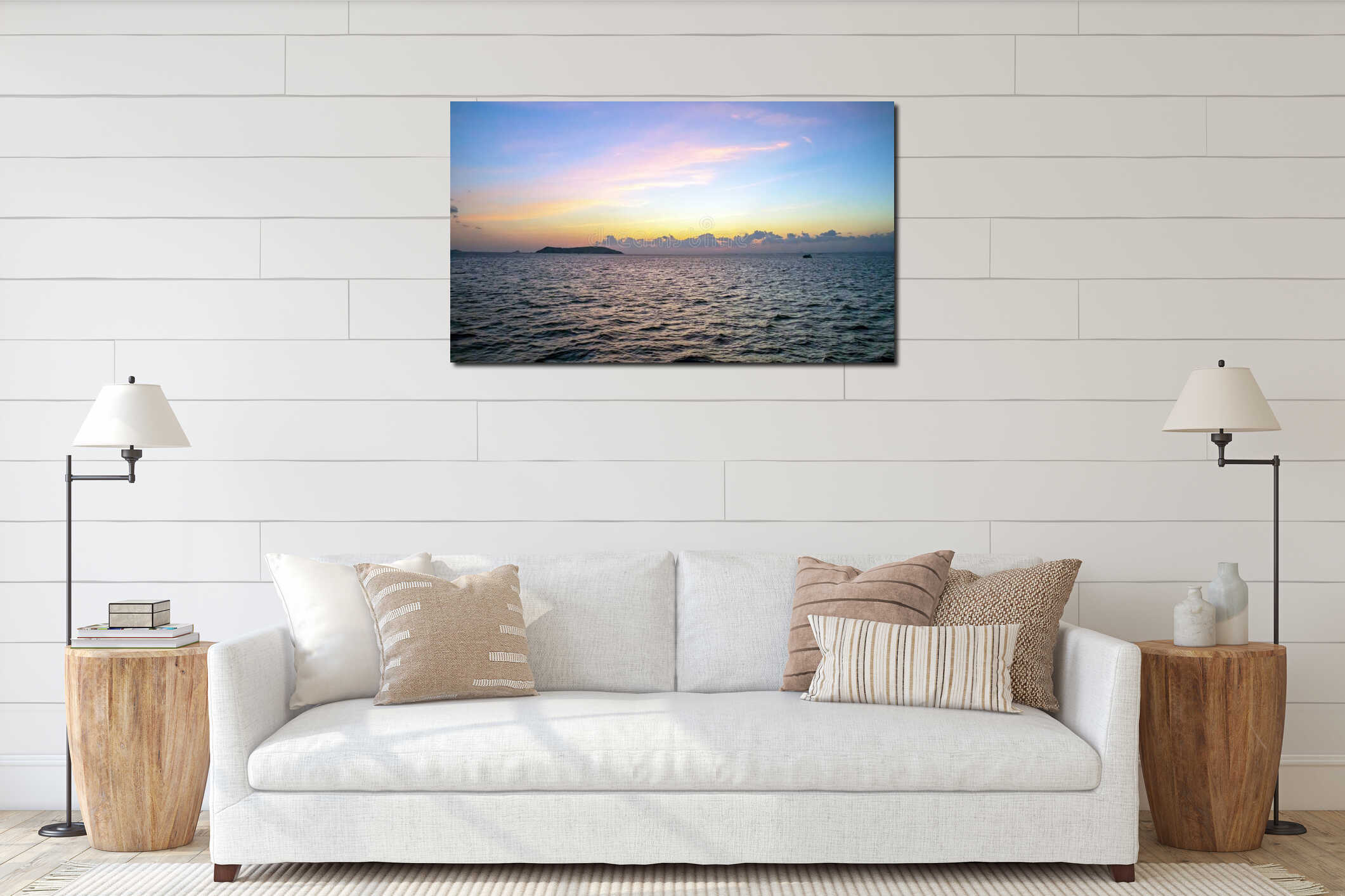 Kinaliada island and sea view in the sunset, prince islands, adalar interior mockup