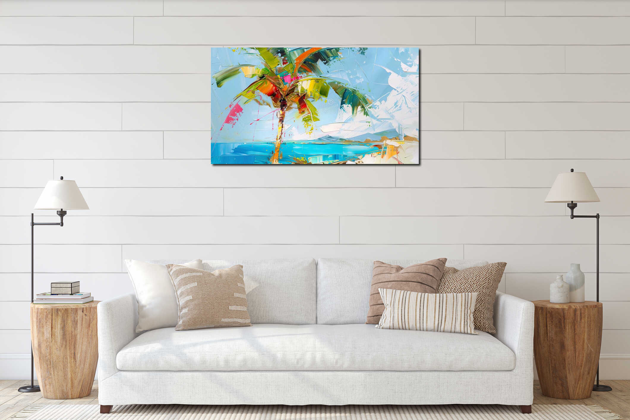 Colorful Tropical Beach Oil Painting interior mockup