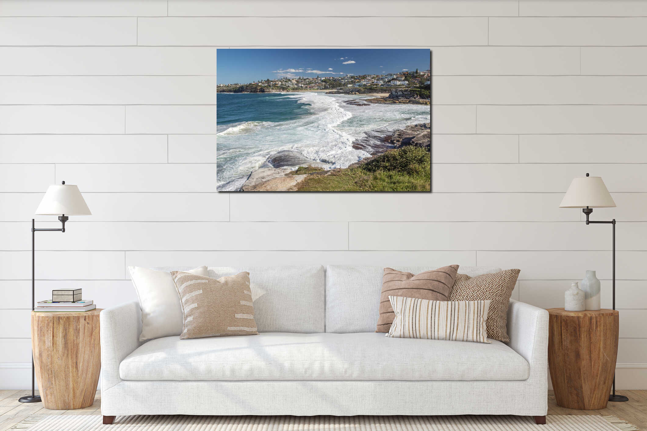 Picturesque sandy beaches of Tamarama and Bronte in Sydney, Australia. interior mockup
