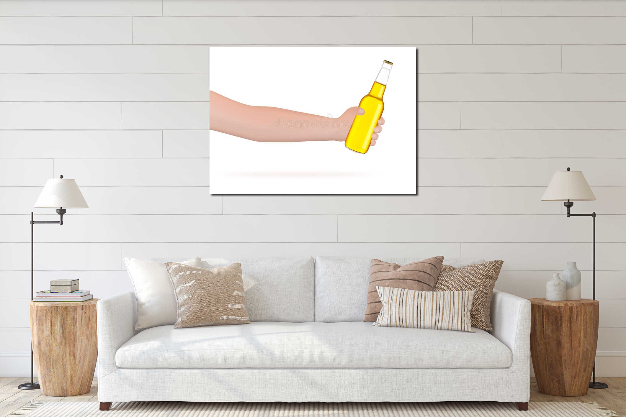 Hand Holding Beer Bottle On White Background interior mockup