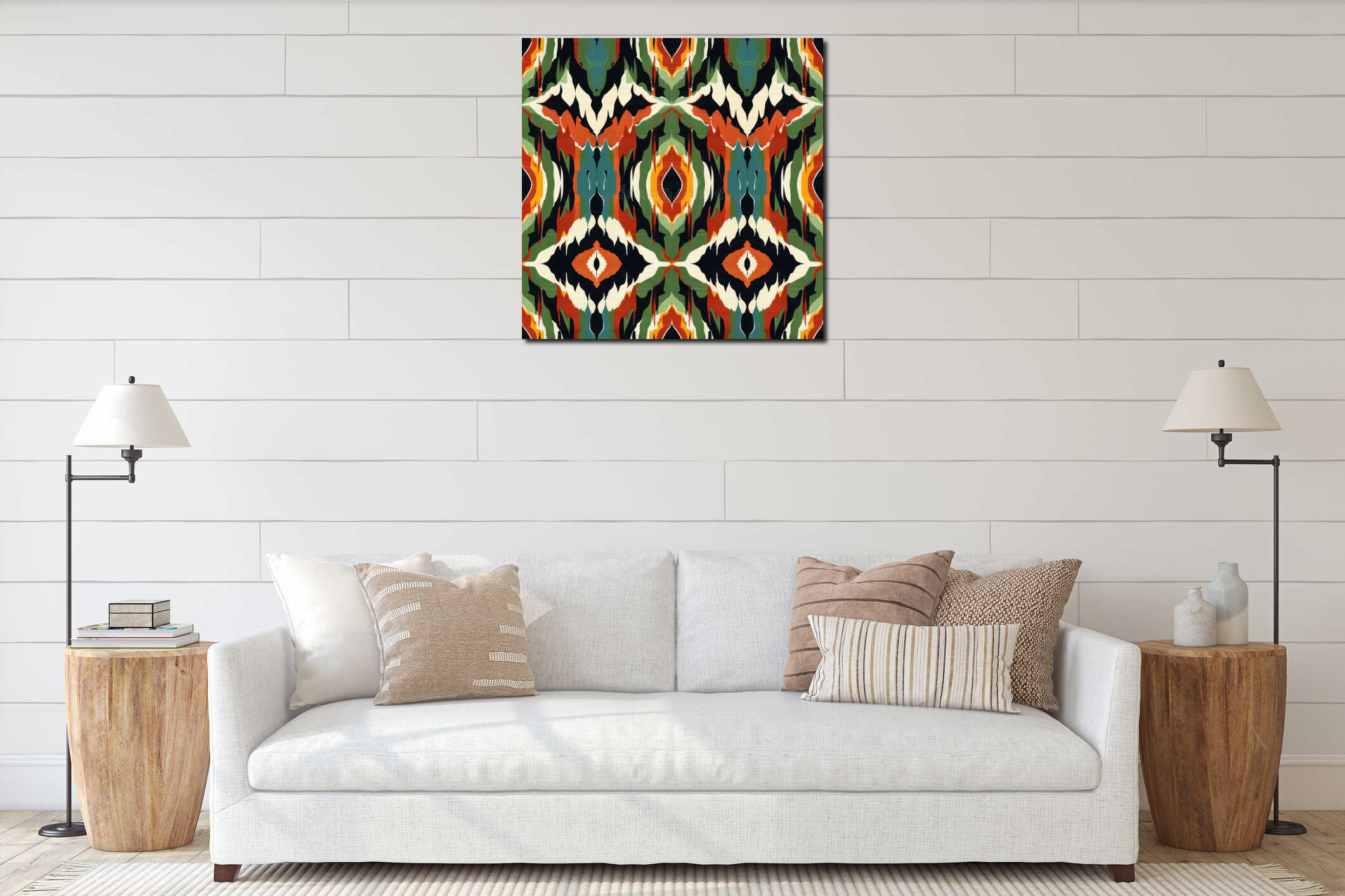 Vibrant Tribal Inspired Abstract Geometric Pattern Design interior mockup