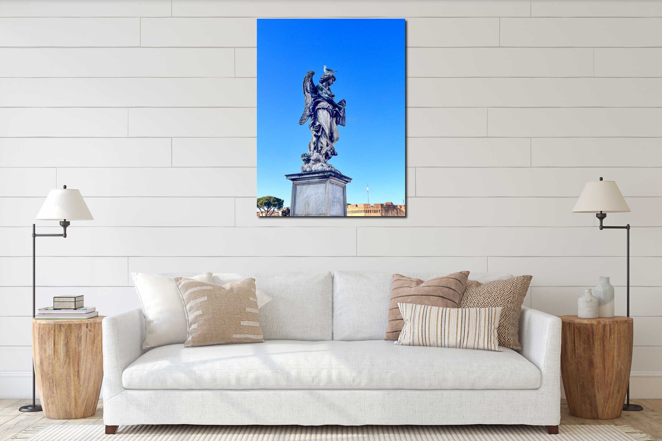 Angel Statue with Seagull Perched on Top in Rome interior mockup