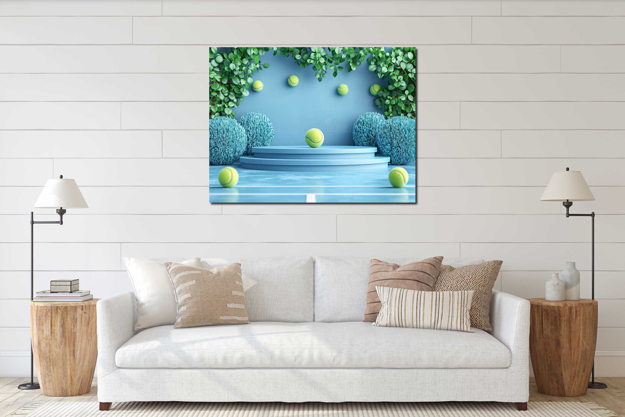 Creative sport layout made of podium and pink tennis balls on pastel pink background. Minimal 80's retro interior mockup