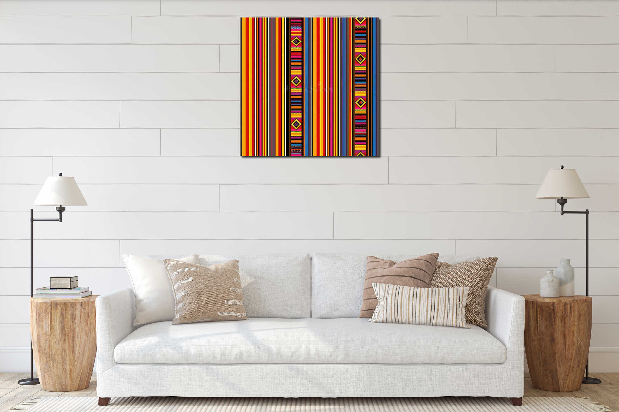 Vibrant Traditional African Fabric Patterns in Bold Colors interior mockup