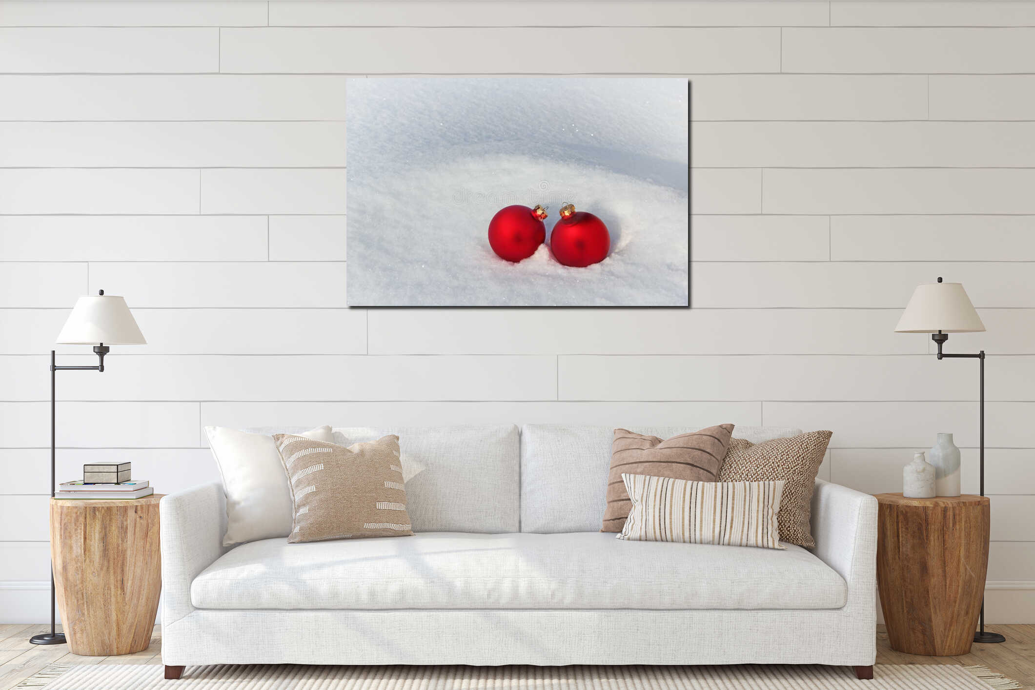 Red Christmas Balls in the Snow interior mockup