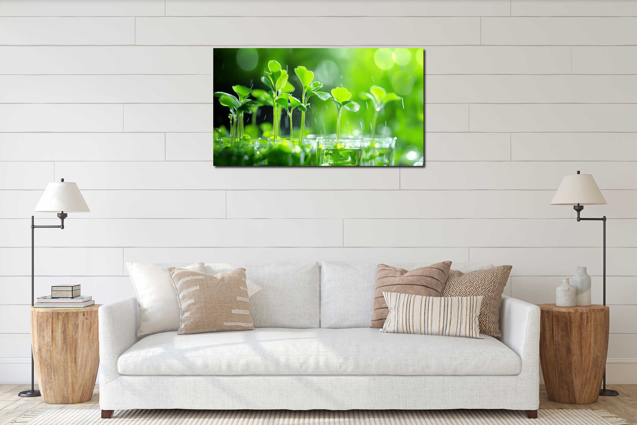 Fresh Green Plants Growing in Small Glass Jars interior mockup