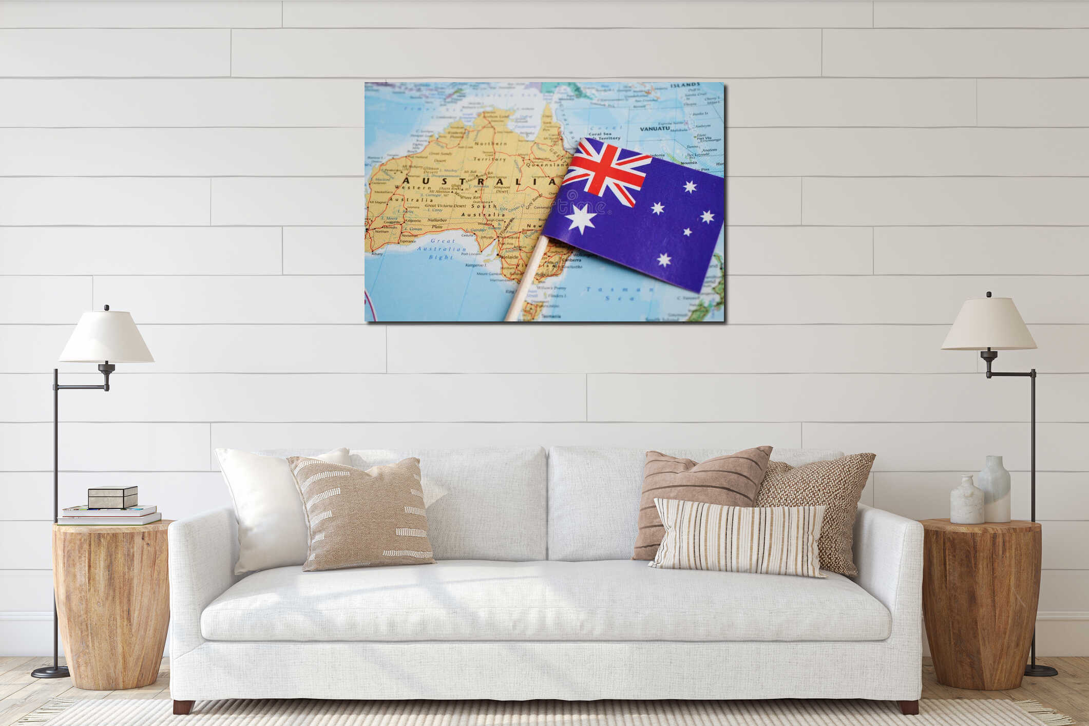 Bangkok, Thailand December 10, 2023 Australia map in world map paper interior mockup