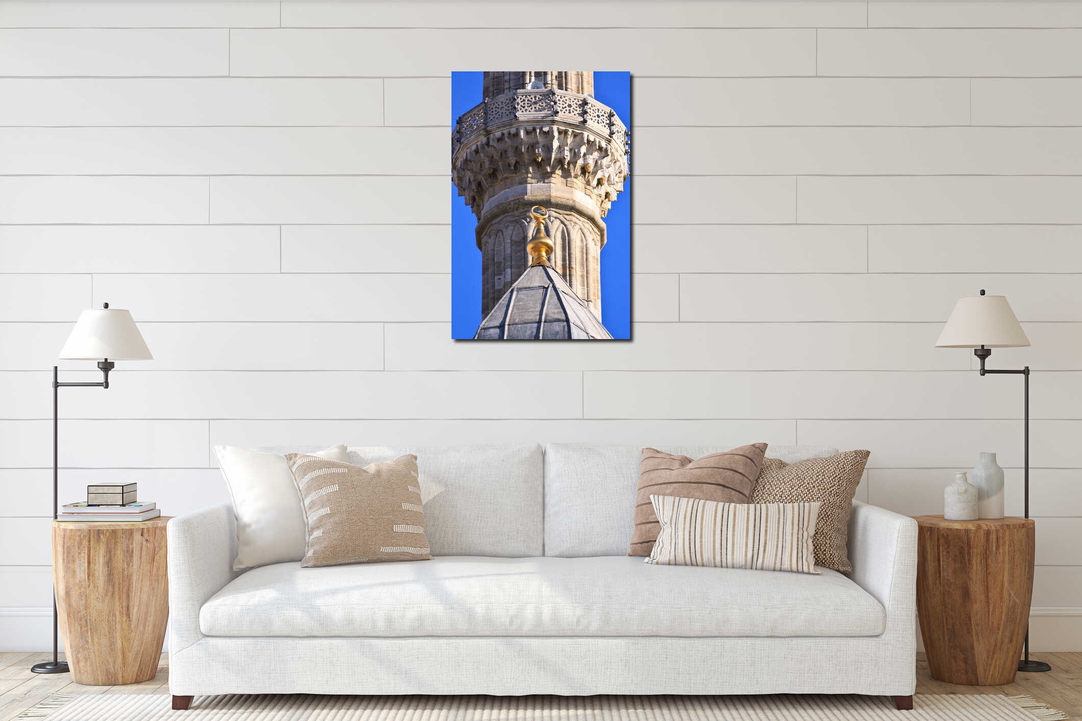 Turkish Mosque Minaret detail with traditional symbol interior mockup