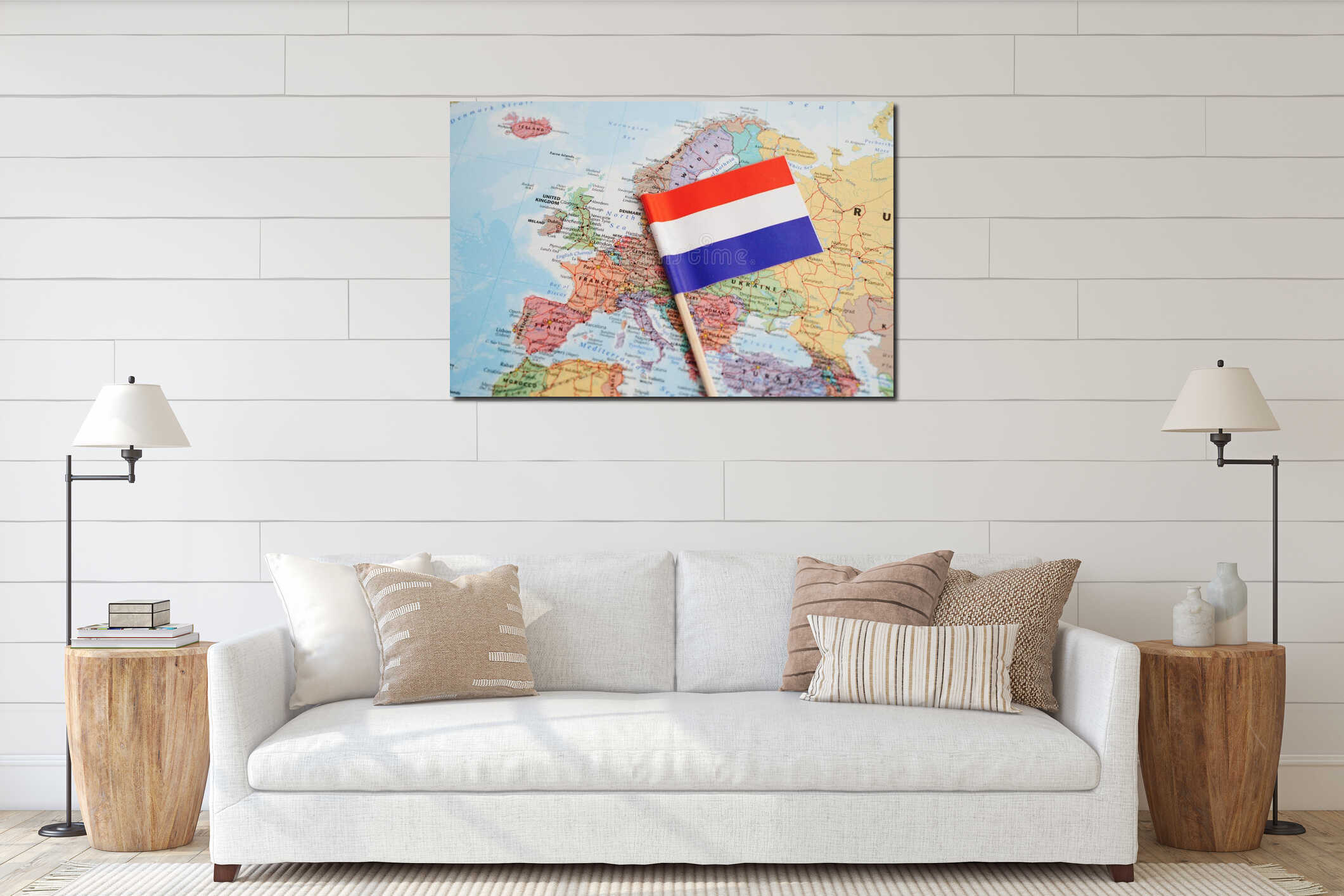 Bangkok, Thailand December 10, 2023 Netherland map in world map paper interior mockup