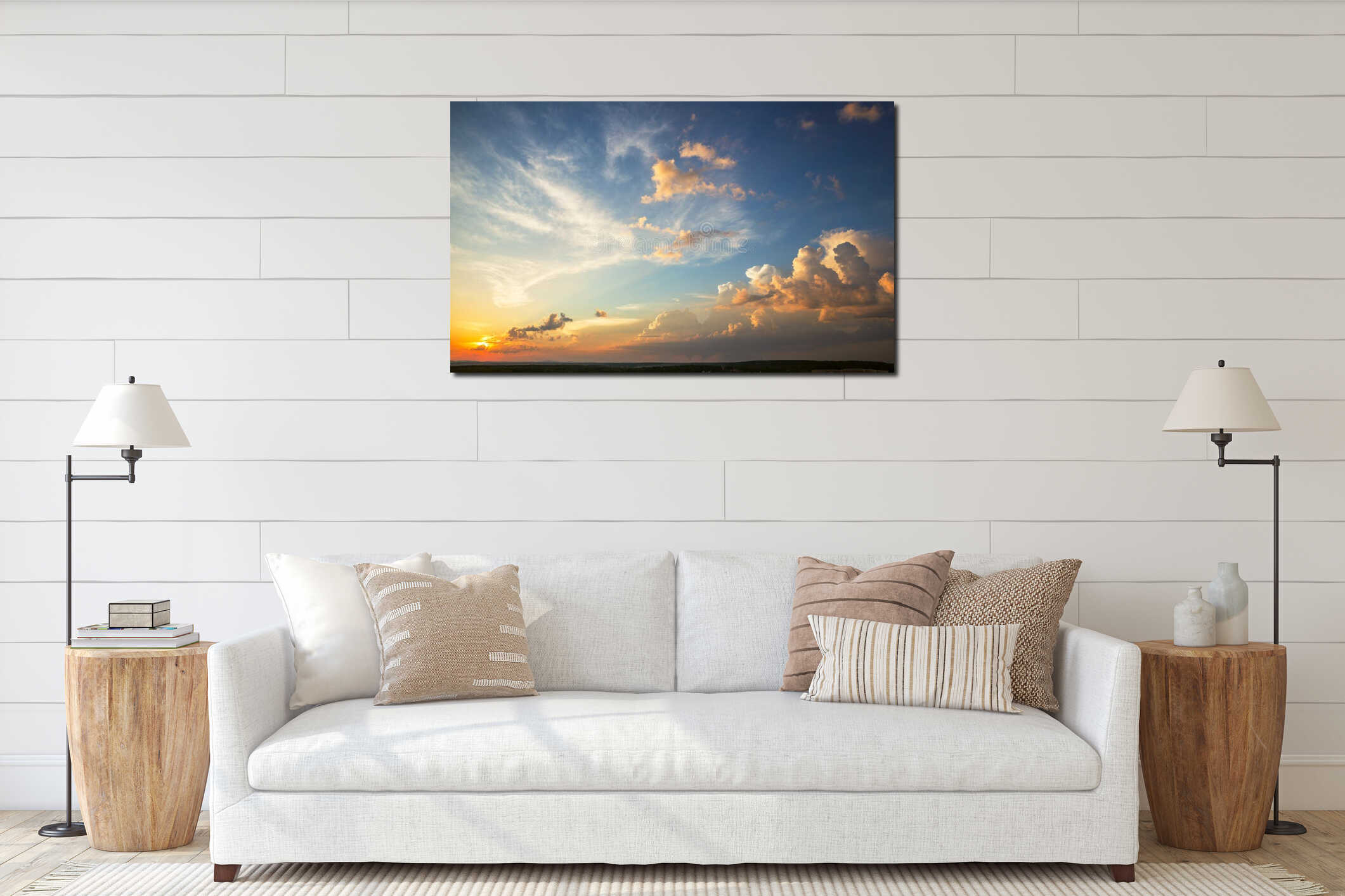 Sunset sky interior mockup