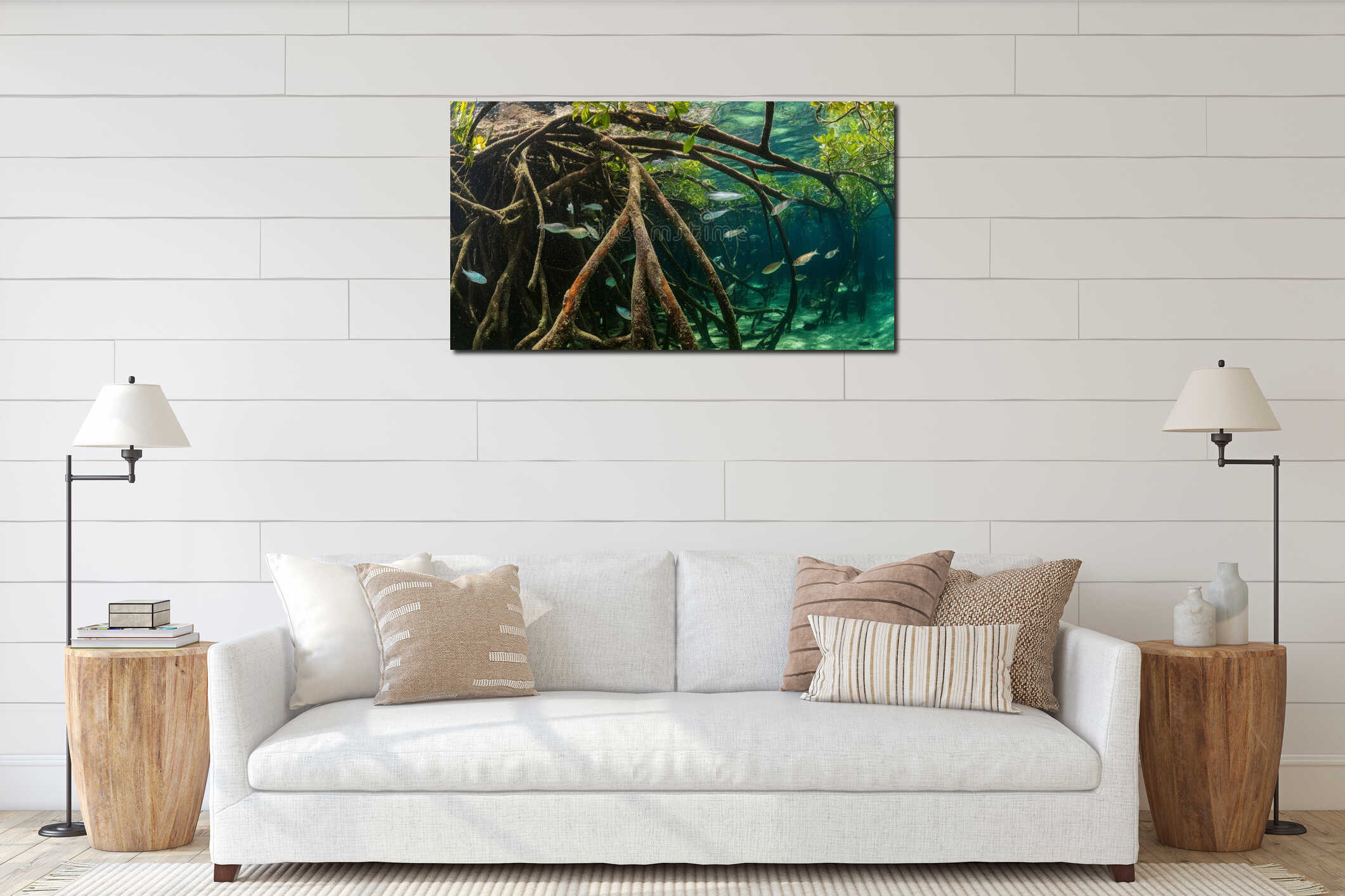 Mangrove Forest Underwater with Fish interior mockup
