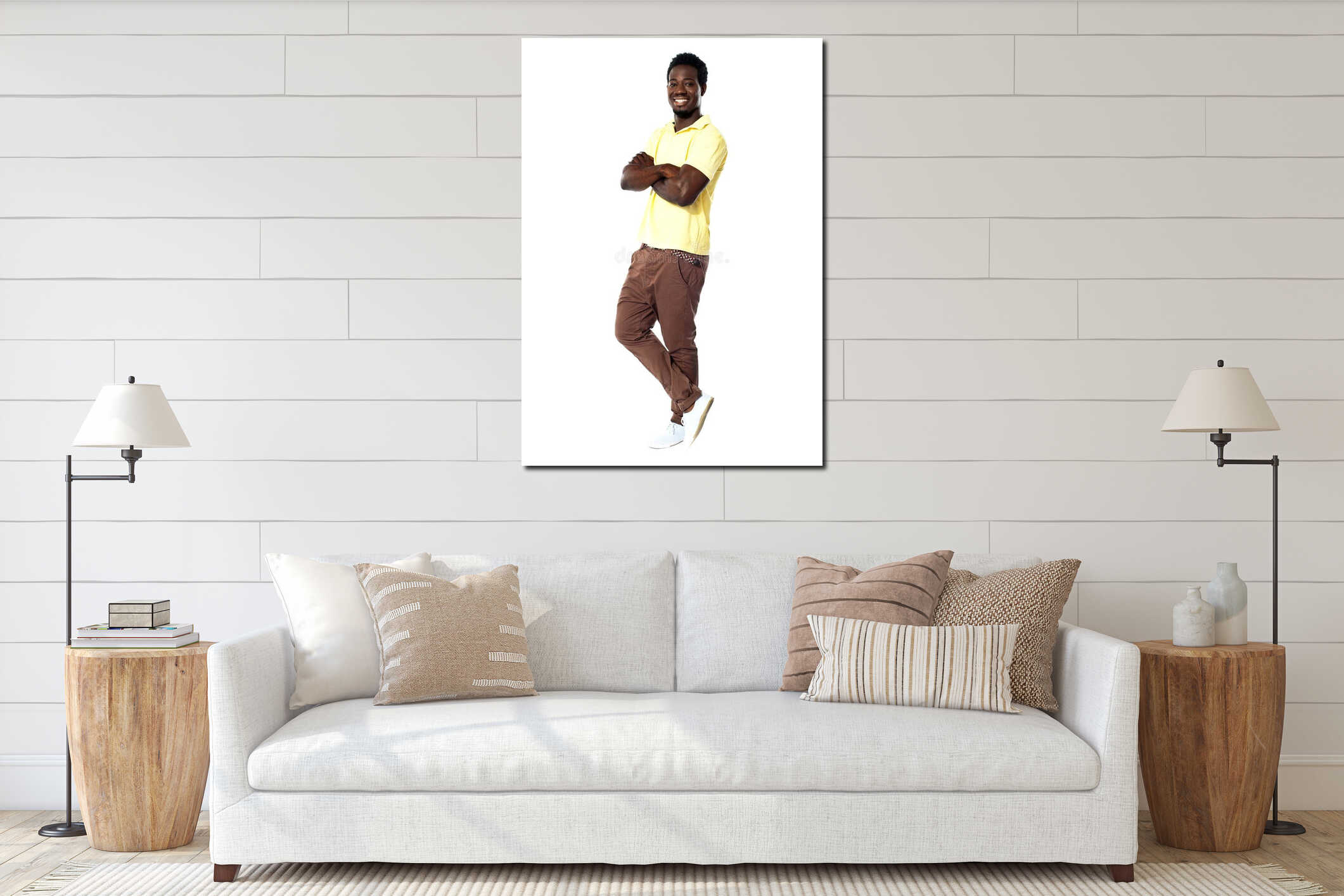 Stylish portrait of confident african guy interior mockup