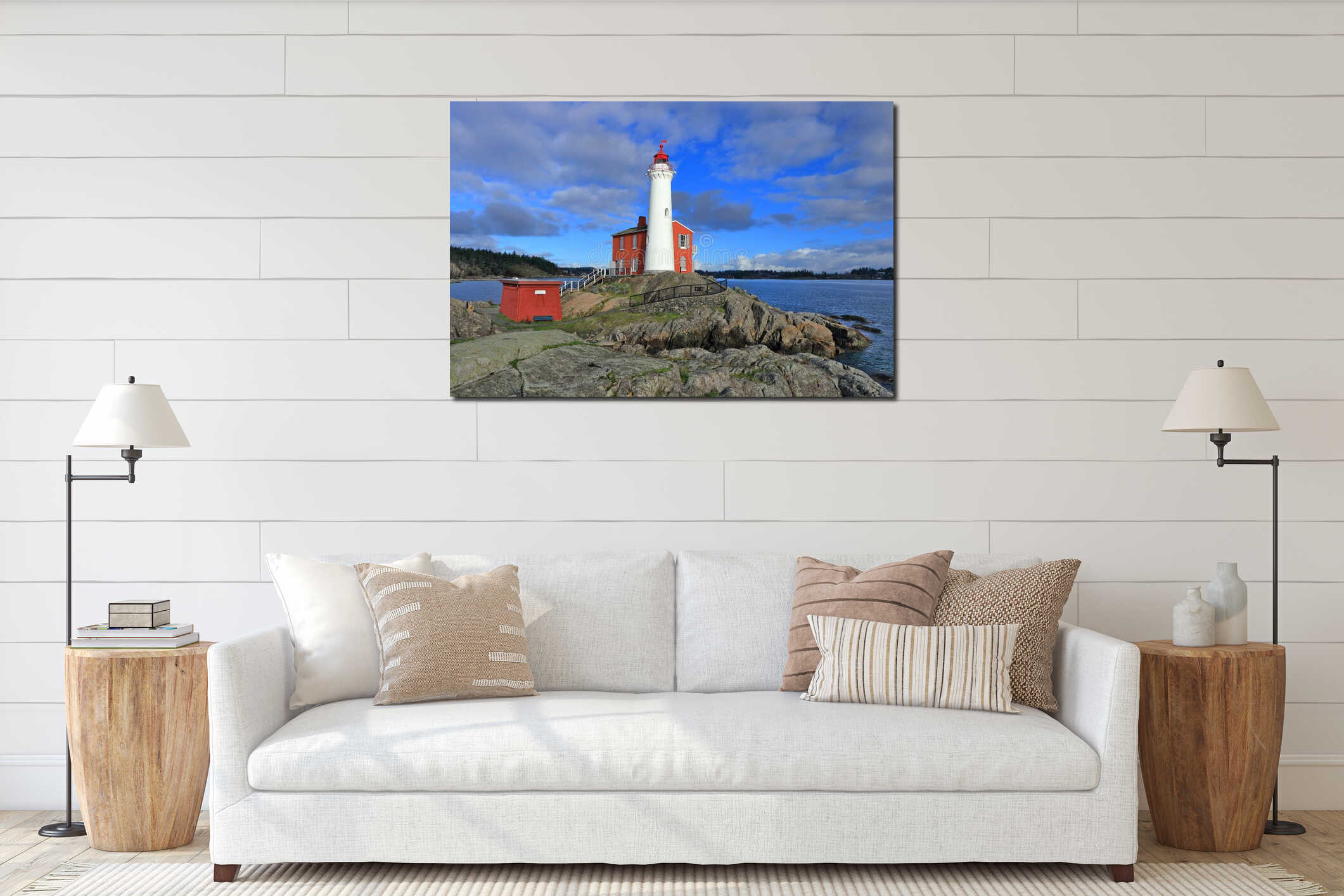 Fort Rodd Hill National Historic Site with Fisgard Lighthouse at Equimalt Harbour, Victoria, Vancouver Island, British Columbia interior mockup