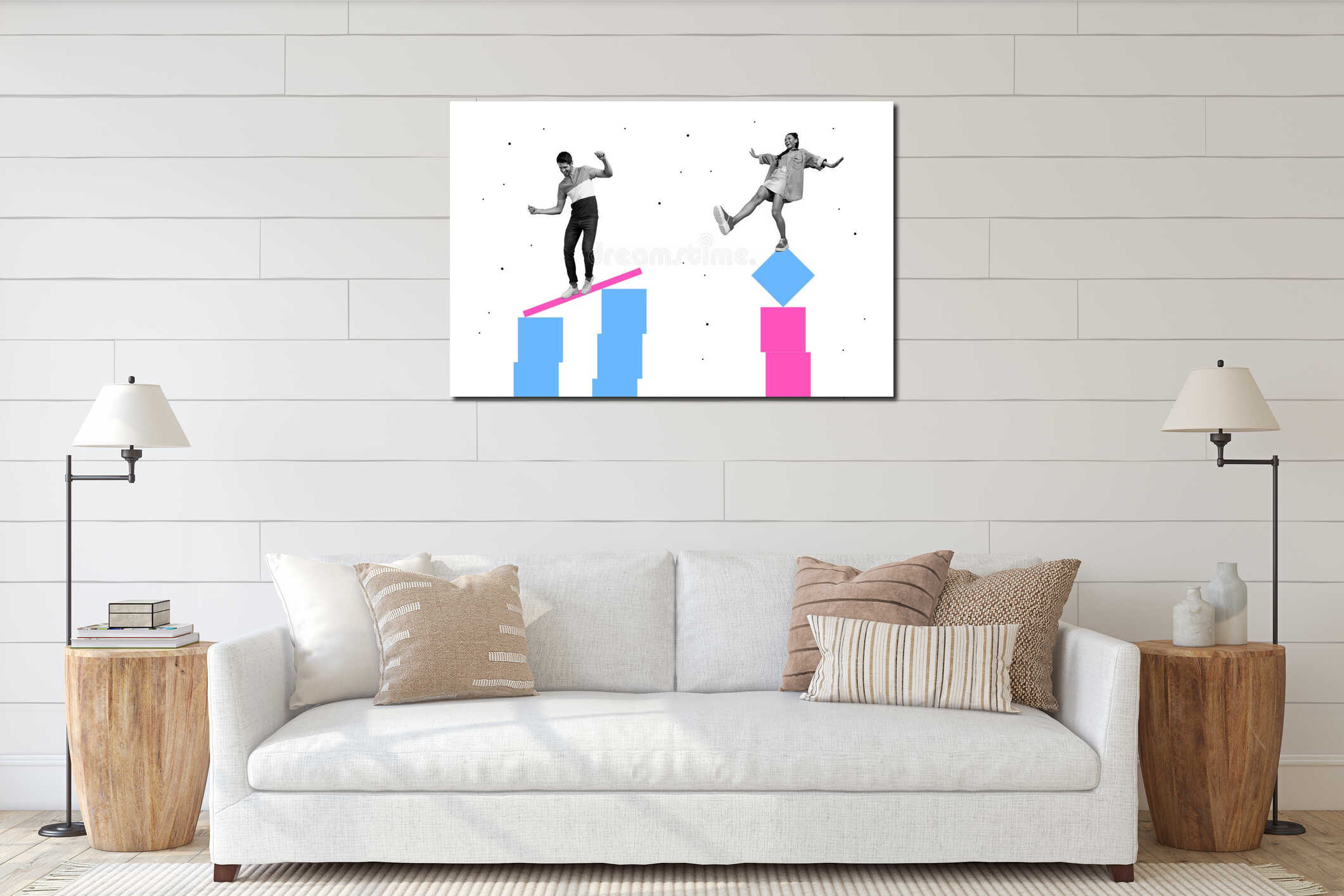 Composite artwork collage image picture of two mini people dance isolated on creative background interior mockup