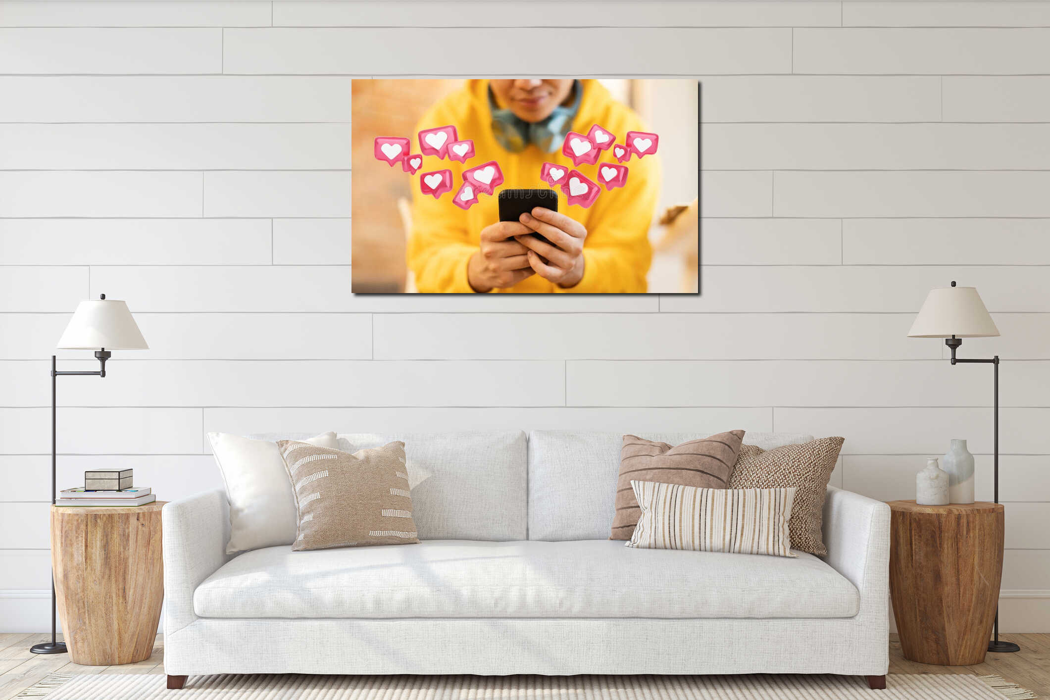 Person Using Smartphone With Heart Icons Surrounding Them interior mockup