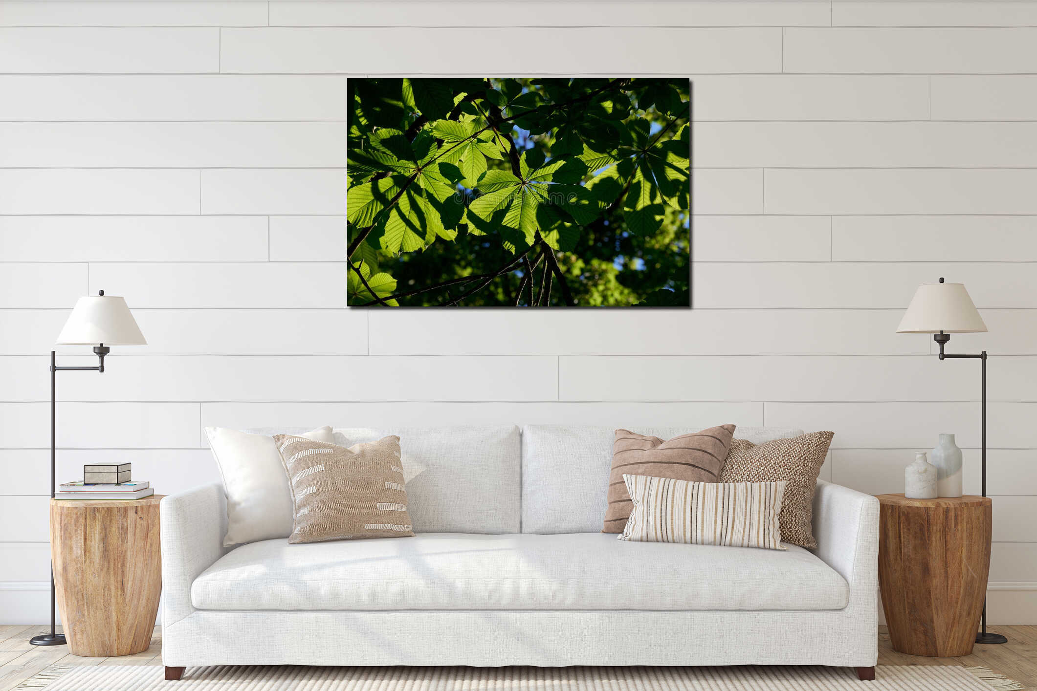 Aesculus hippocastanum, the horse chestnut leaves with shadows and lights interior mockup