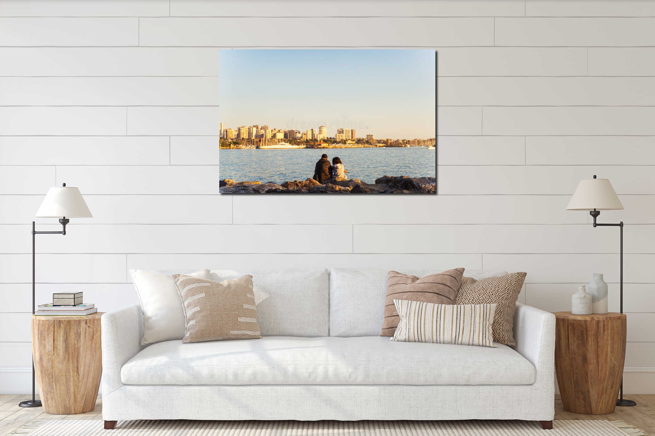 a couple in love on the embankment in Istanbul in the Kadikoy Moda district interior mockup
