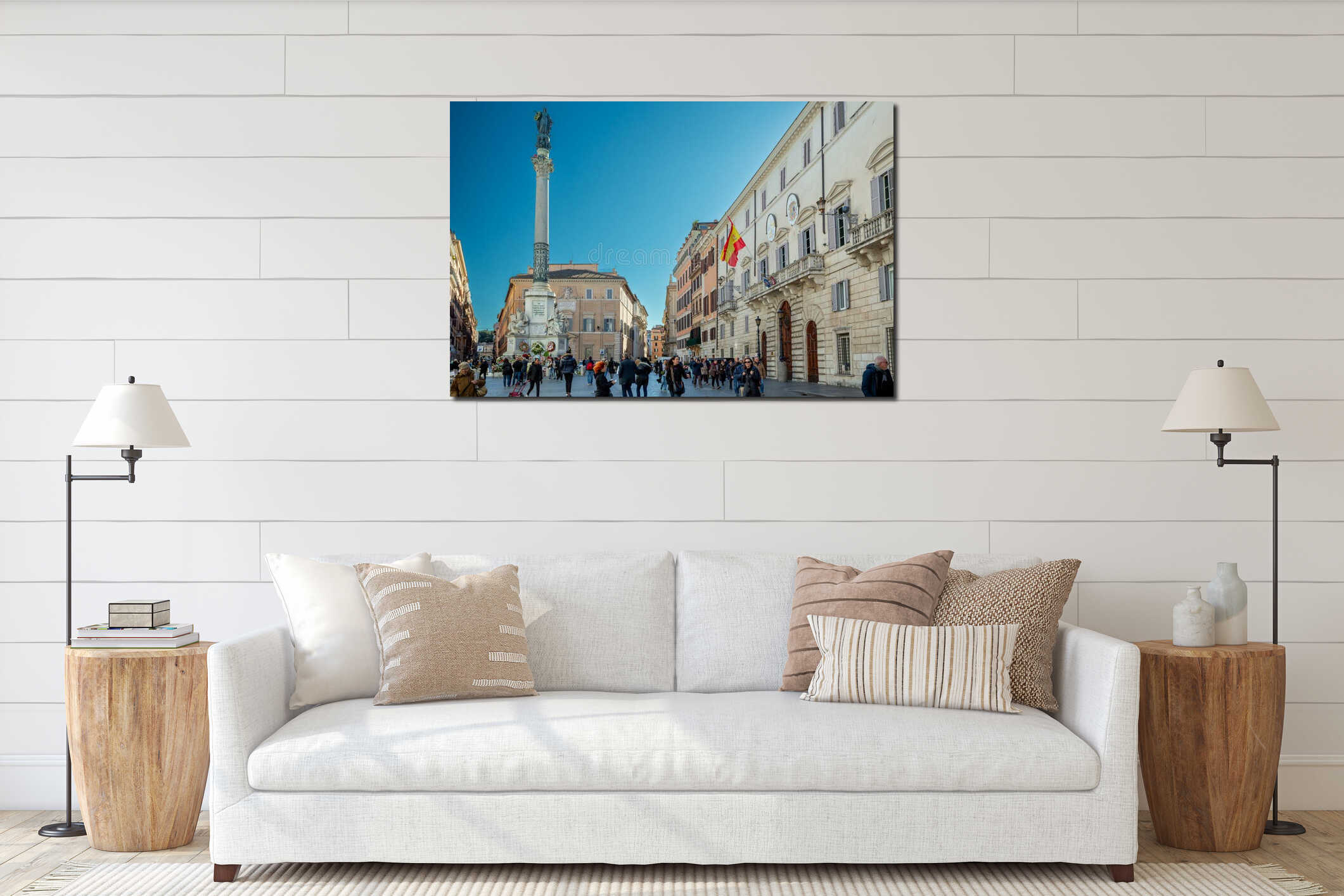 Rome, Italy - December 15th 2023: Piazza Mignanelli and Column of the Immaculate Conception interior mockup