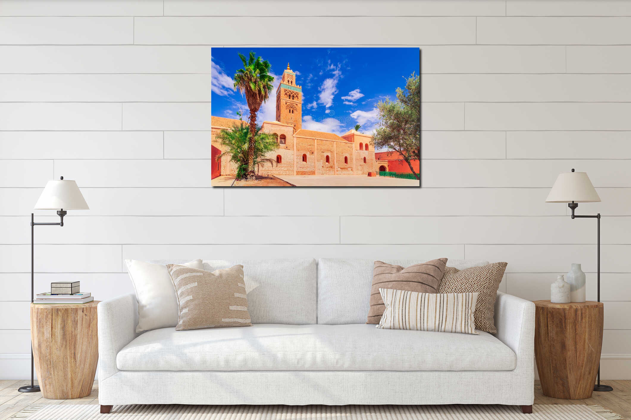 Marrakech, Morocco. Koutoubia Mosque minaret at Medina quarter, royal moroccan city interior mockup