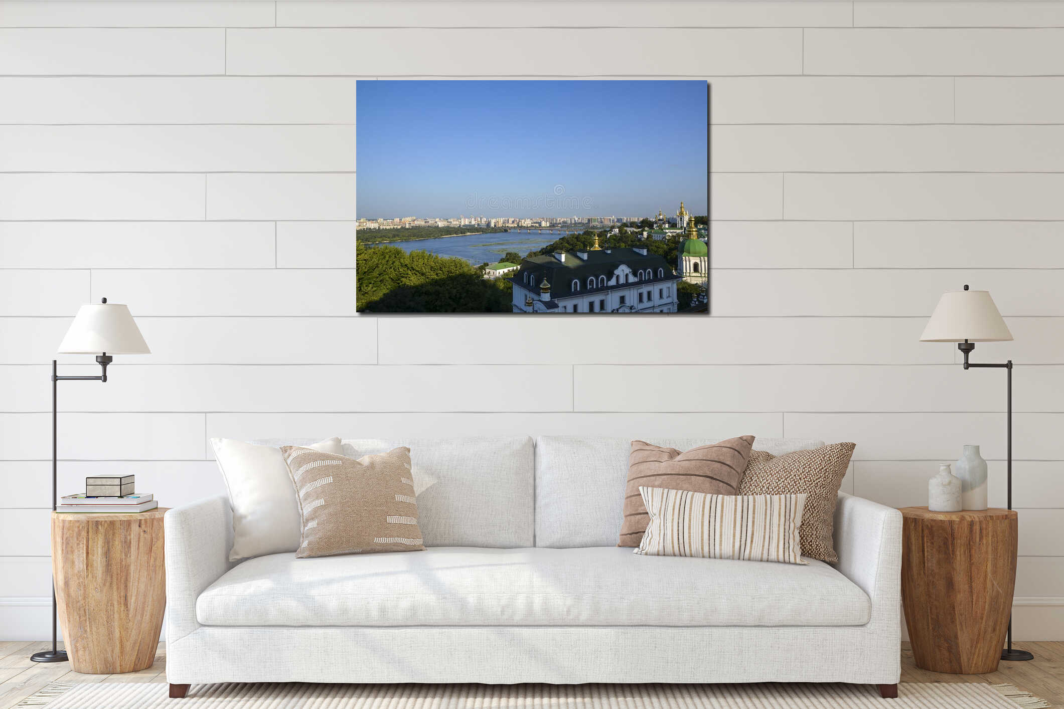 View at the left bank of the Dnipro river from Pechersk Lavra Monastery of the Caves. Kyiv, Ukraine interior mockup