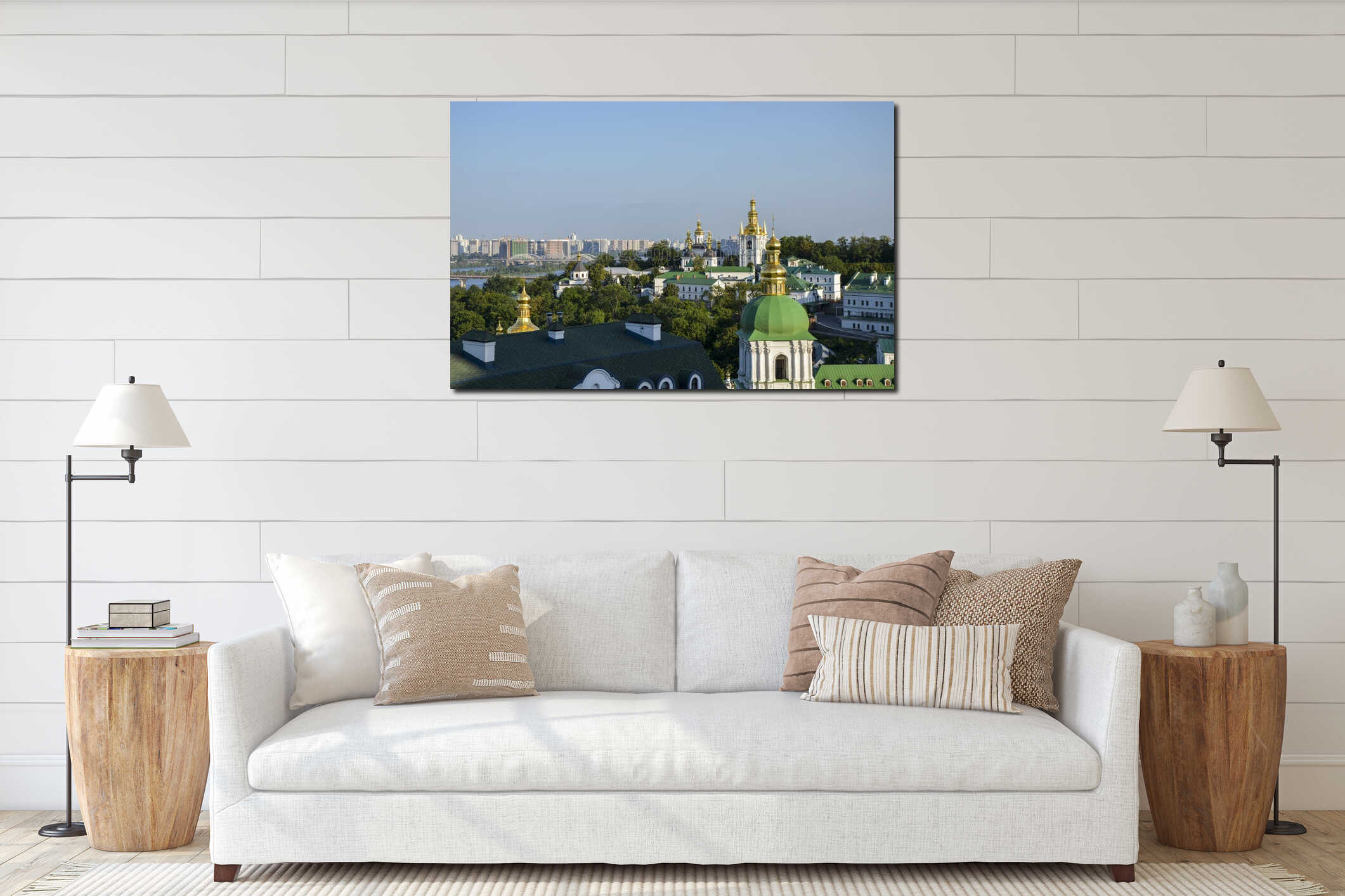 View at the left bank of the Dnipro river from Pechersk Lavra Monastery of the Caves. Kyiv, Ukraine interior mockup