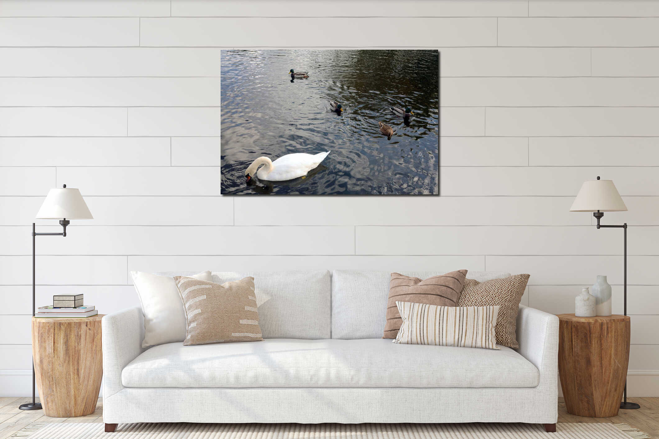 Majestic White Swan with Ducks interior mockup
