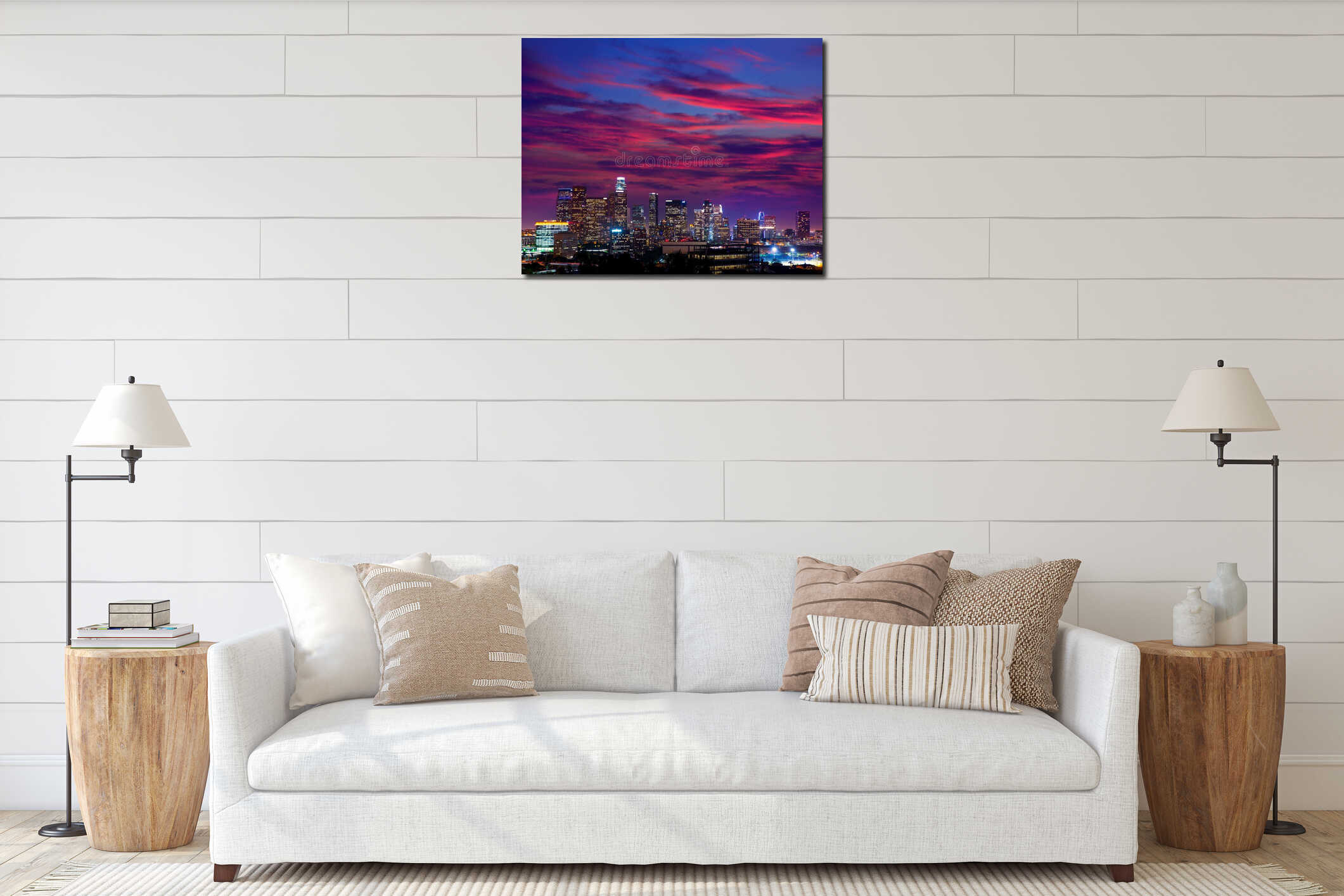 Downtown LA night Los Angeles sunset skyline California interior mockup