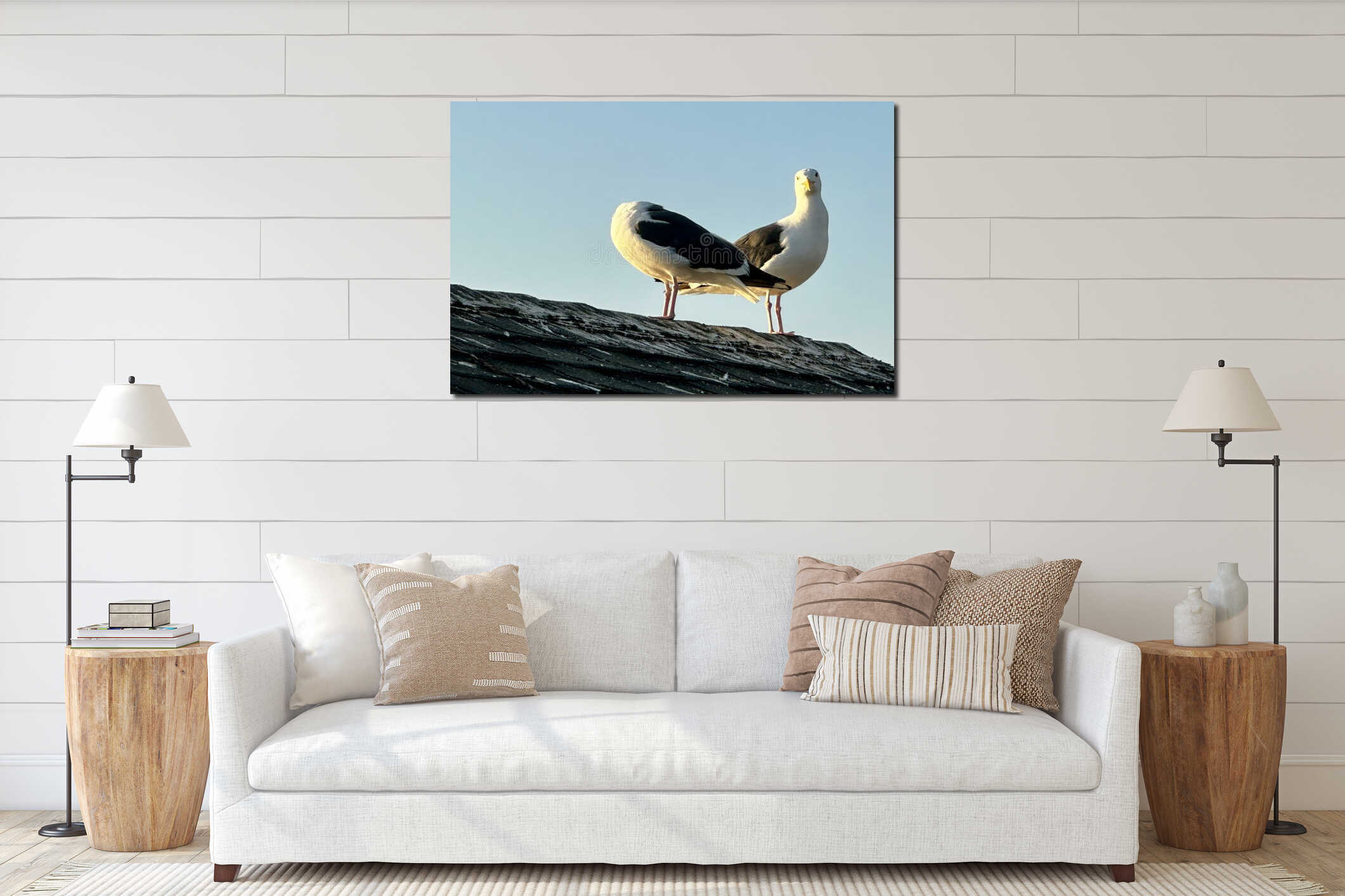 A seagull perched atop a seaside gazebo in La Jolla interior mockup