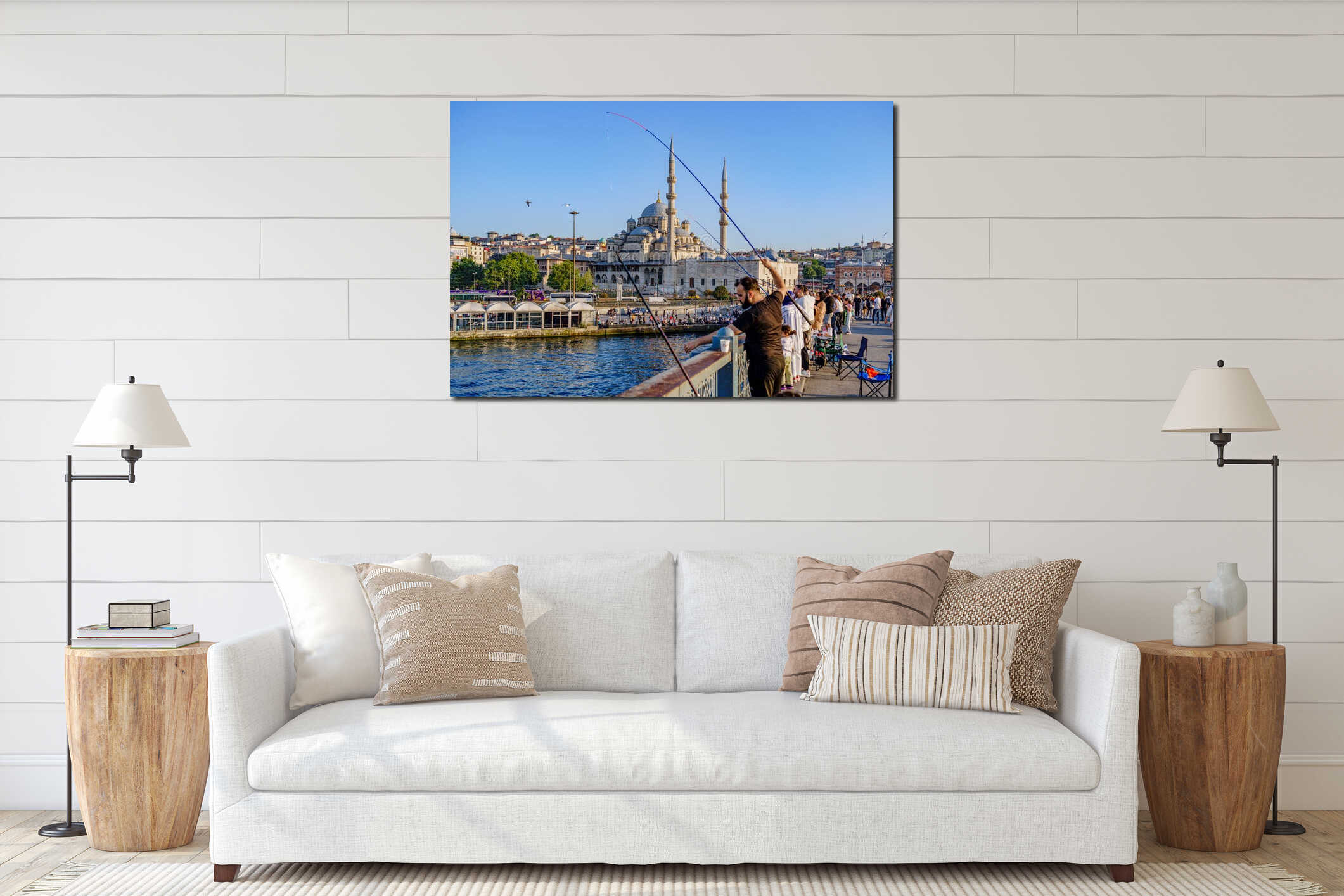Turkiye. Istanbul. A fisherman on the Galata Bridge interior mockup