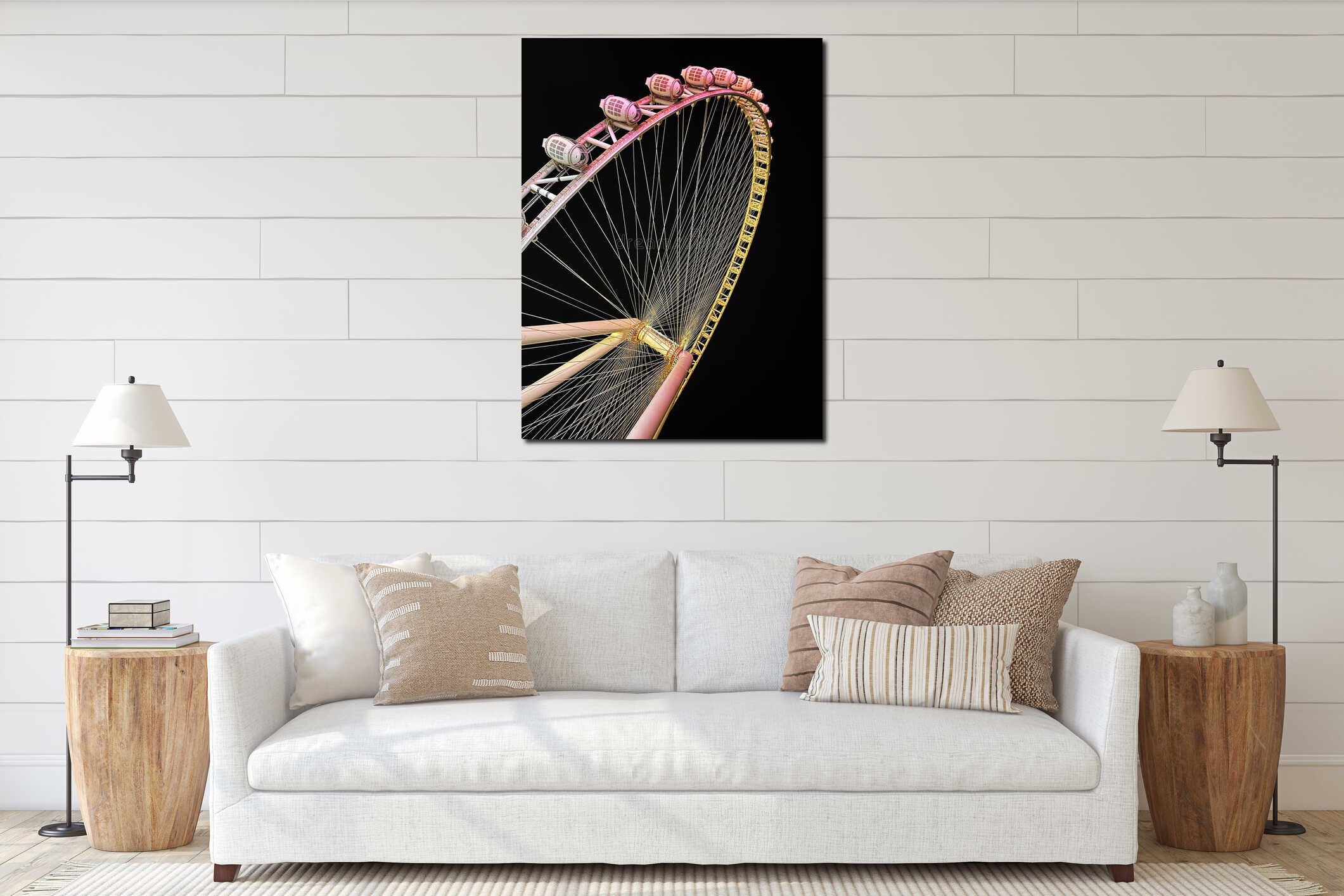 Dubai, UAE, June 30, 202, Ferris wheel at Jumeirah Beach Residence. interior mockup