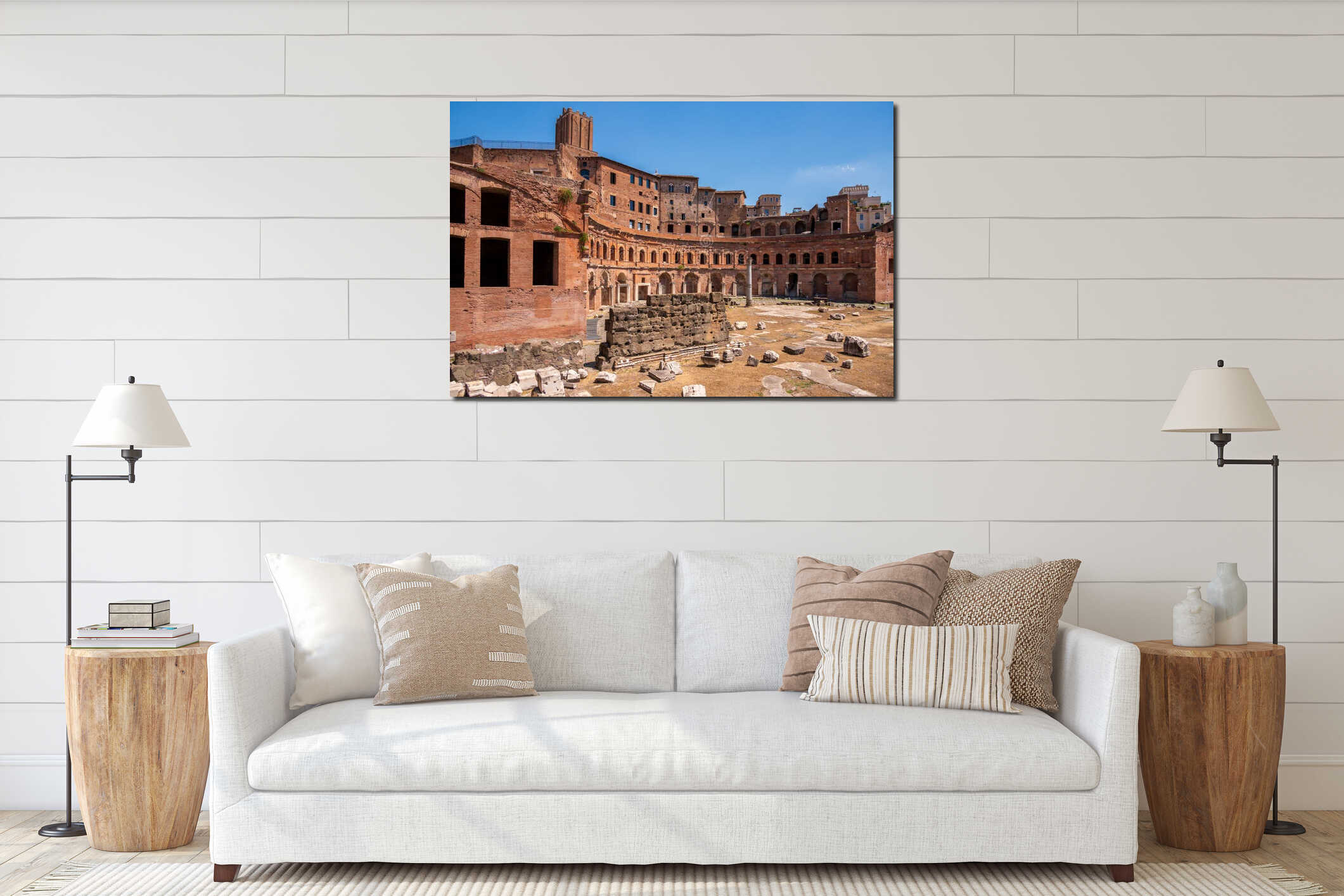 Ruins of ancient buildings inside the Trajan's Forum interior mockup