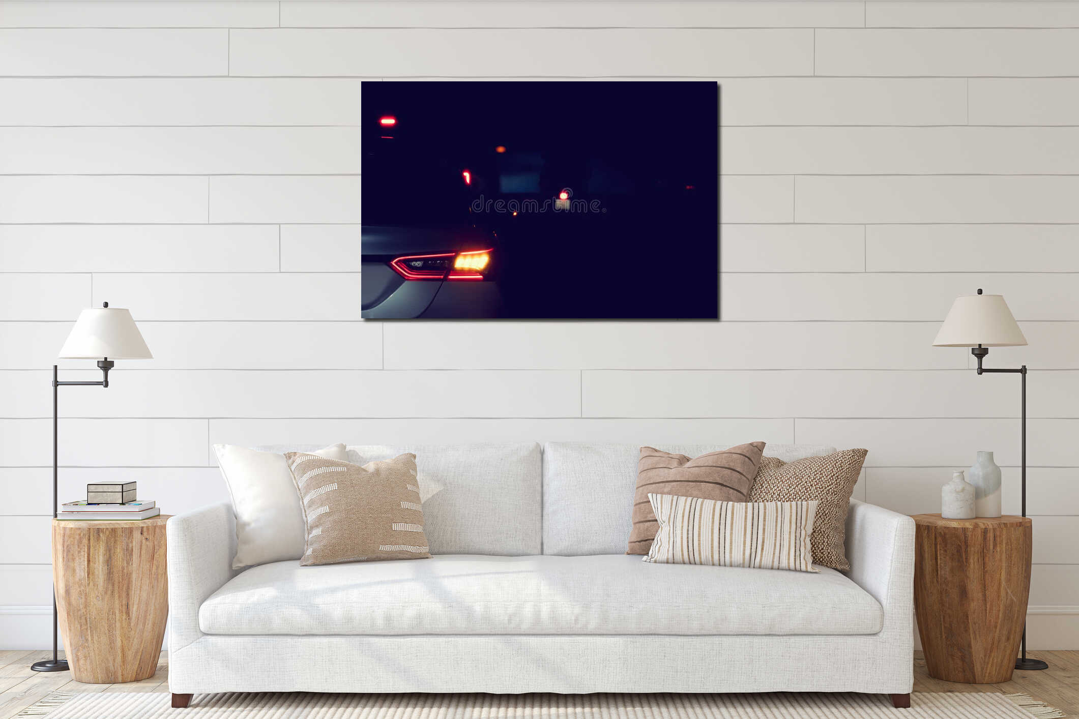 Abstract of rear side car on the road at night. interior mockup