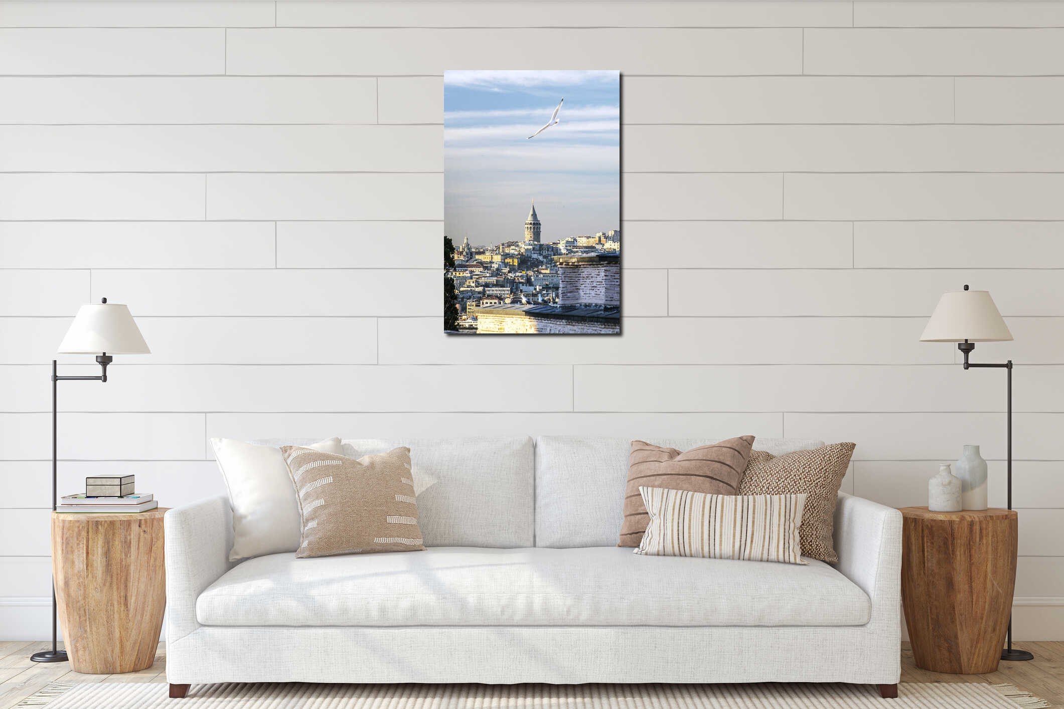 Galata Tower Overlooking Istanbul with a Seagull in Flight interior mockup
