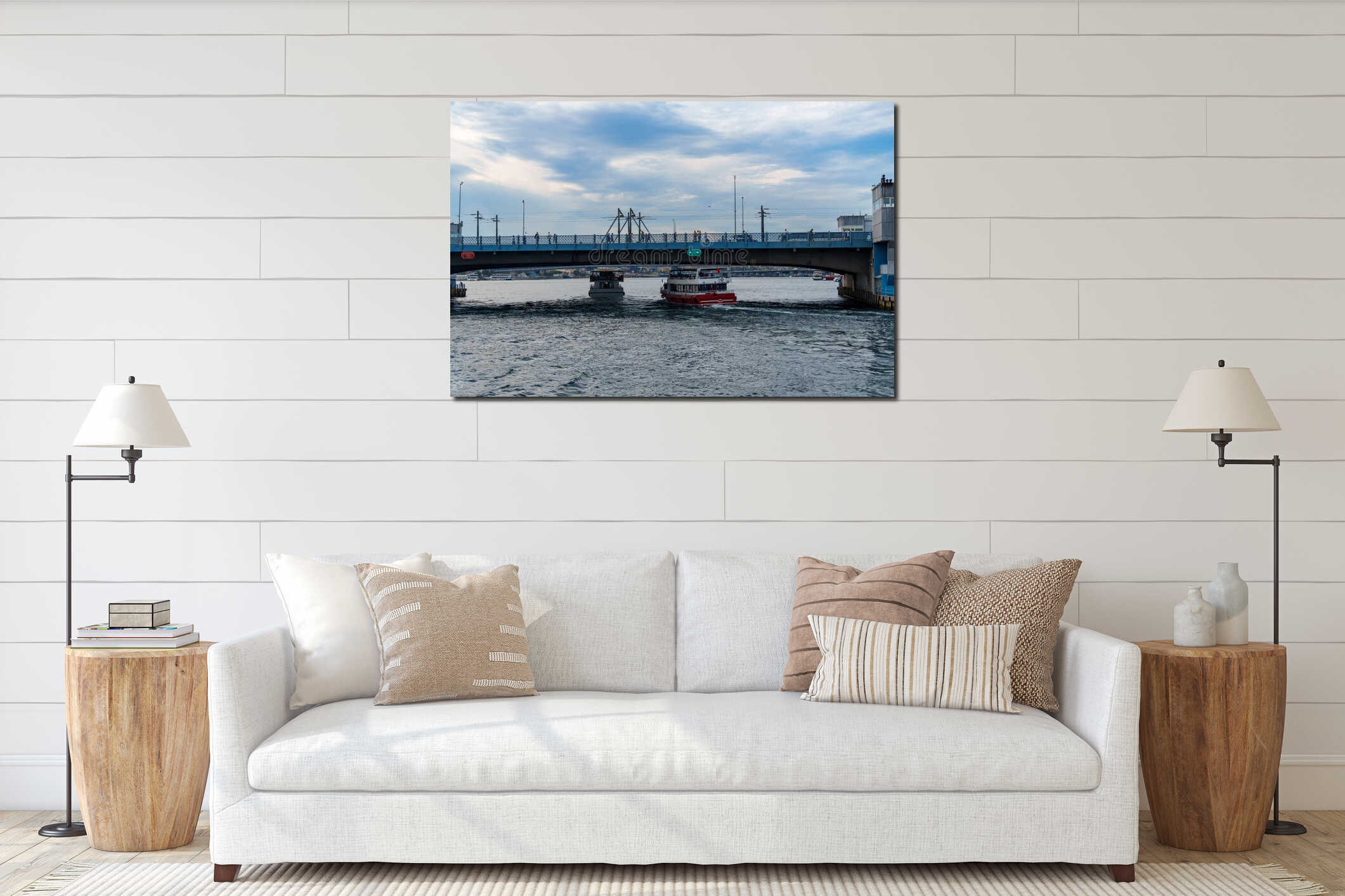 view of the Galata Bridge and pleasure ships, urban landscape of Istanbul, Turkey, Golden Horn Bay, city architecture, coast of interior mockup