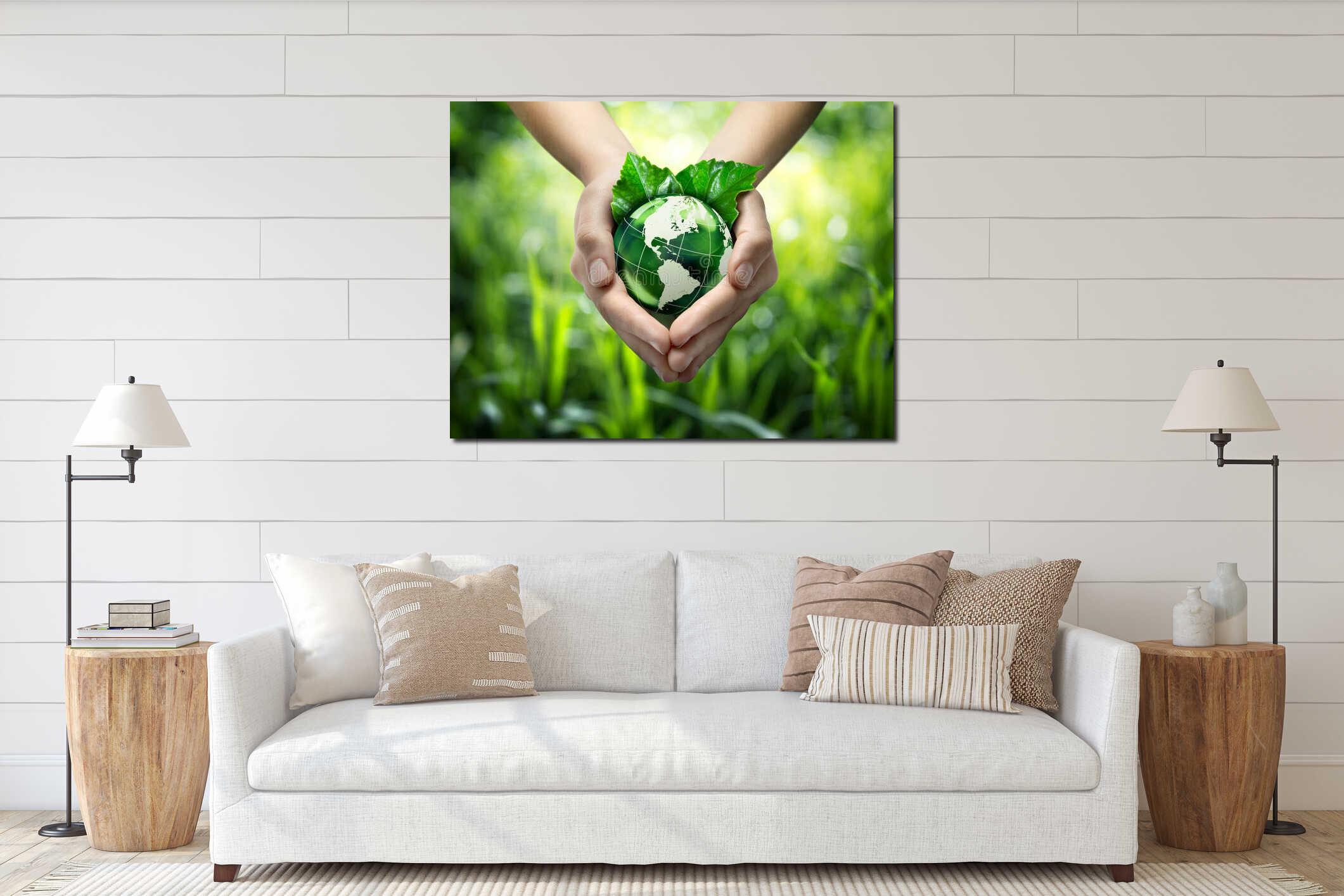 Green planet in your heart hands - usa interior mockup