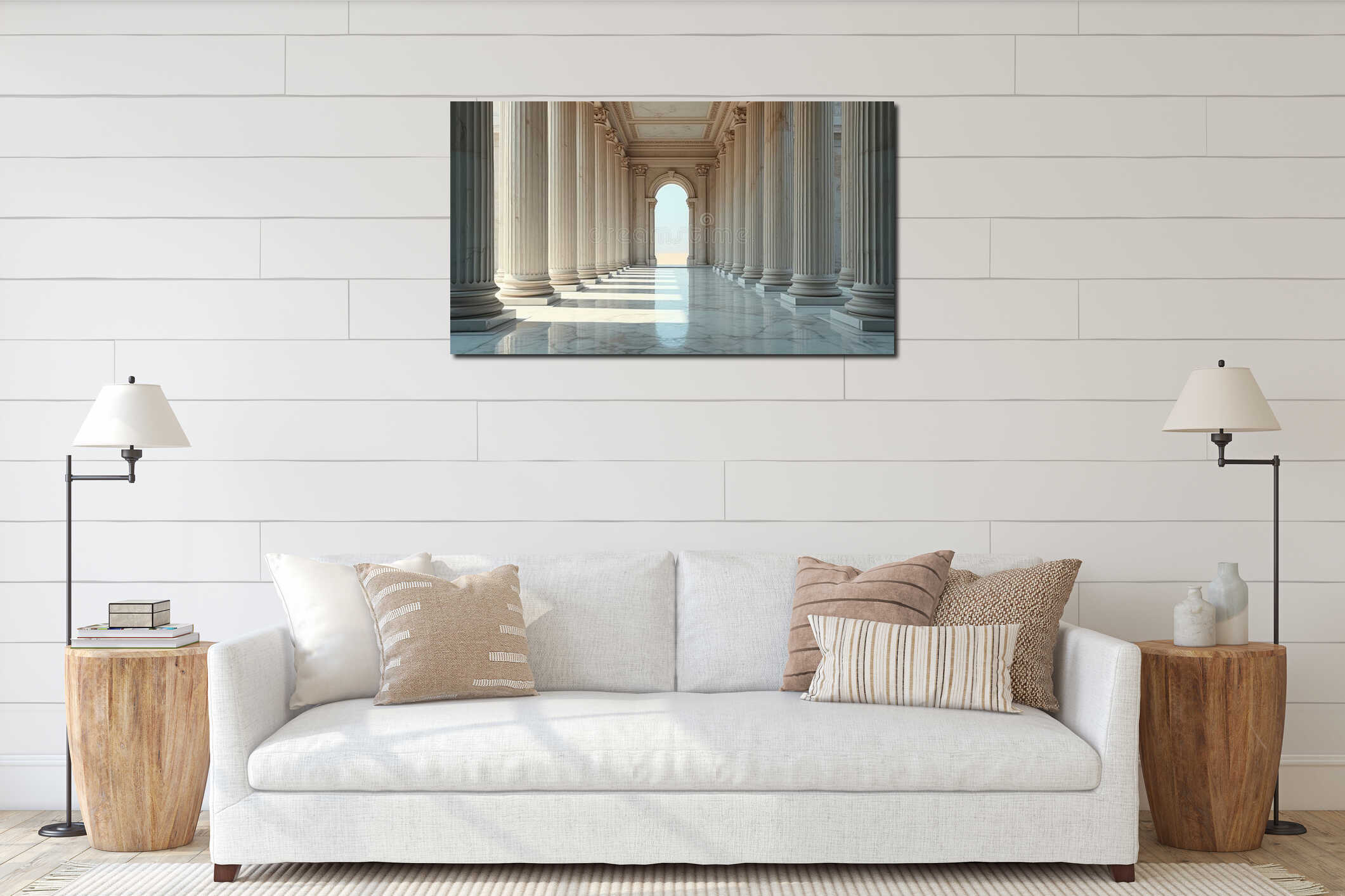 Majestic marble columns in grand hall interior mockup