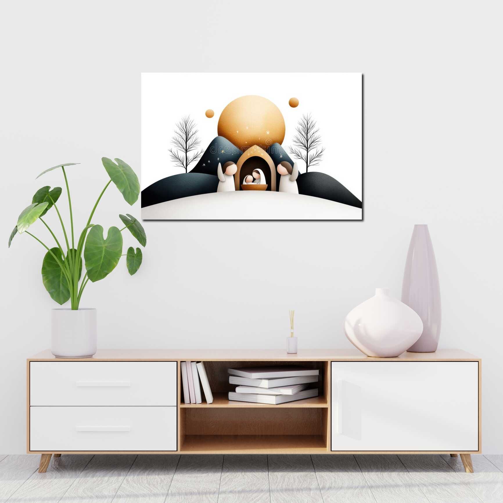 Canvas above sofa for size context